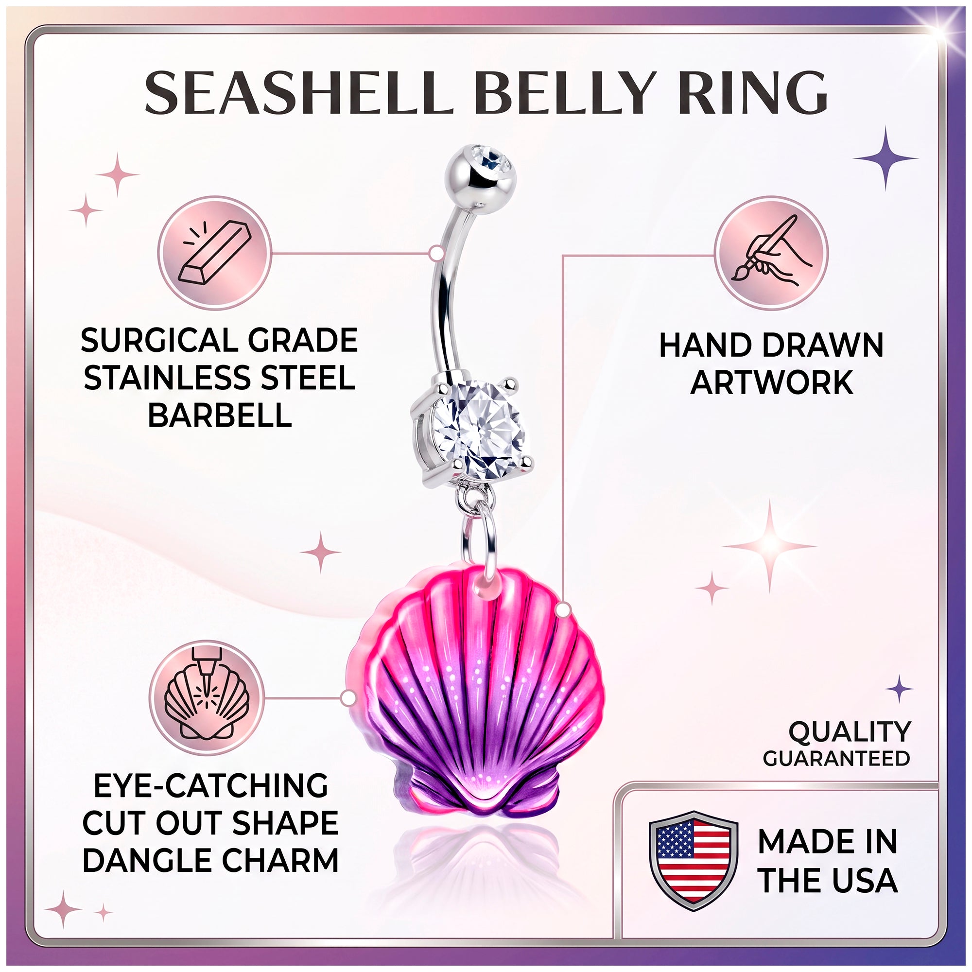 Seashell Dangle Belly Button Ring — Designed by Onyx O