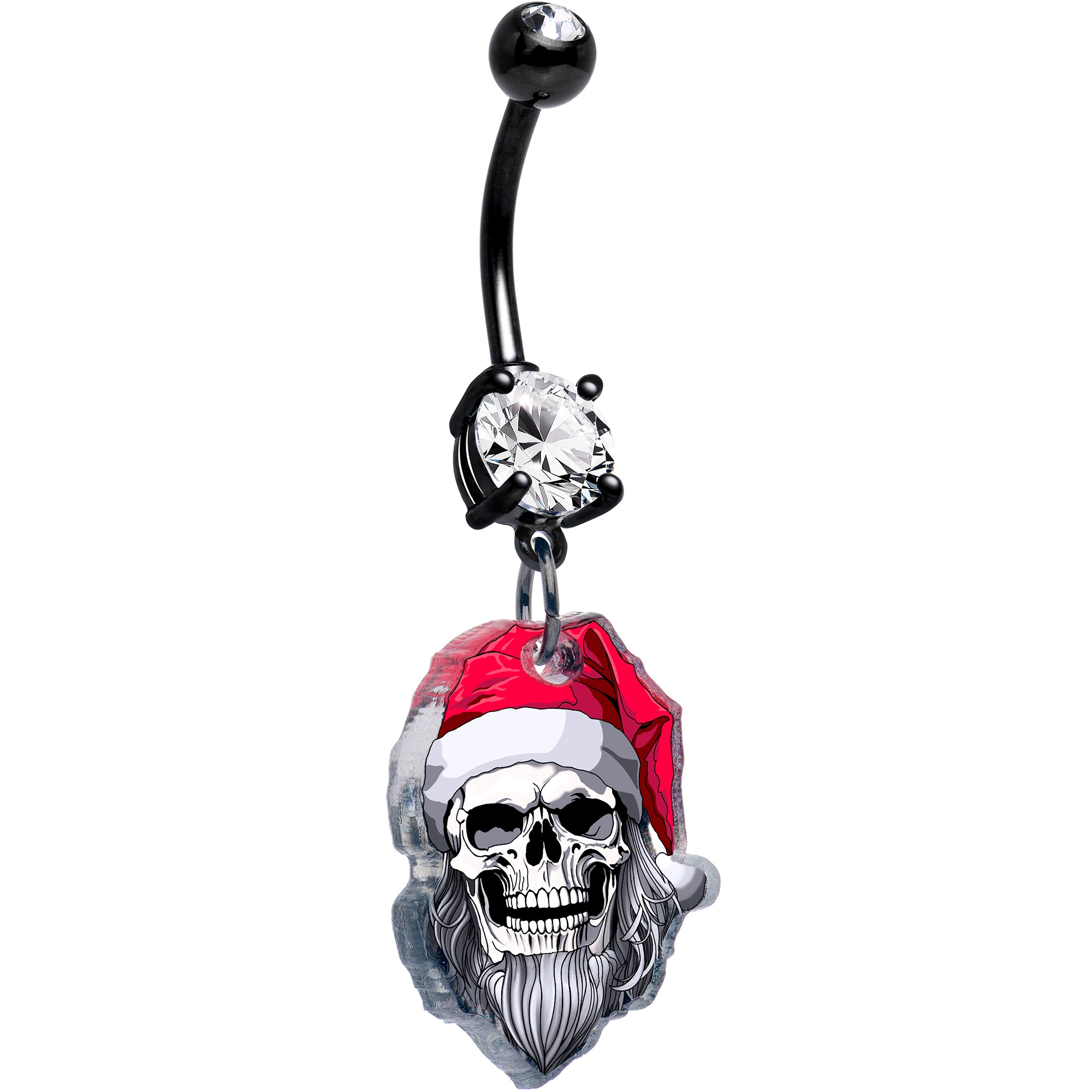 Black double gem skeleton Santa Claus dangle Christmas belly ring