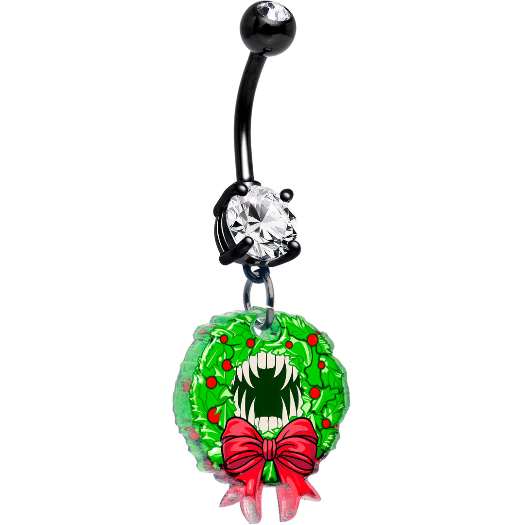 Black double gem vampire wreath dangle Christmas belly ring