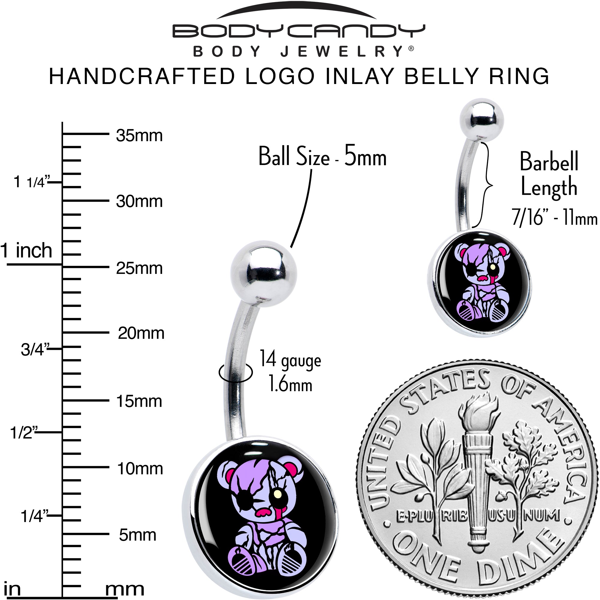 Attitude Teddy Bear  Stainless Steel Belly Ring perfect for sensitive skin