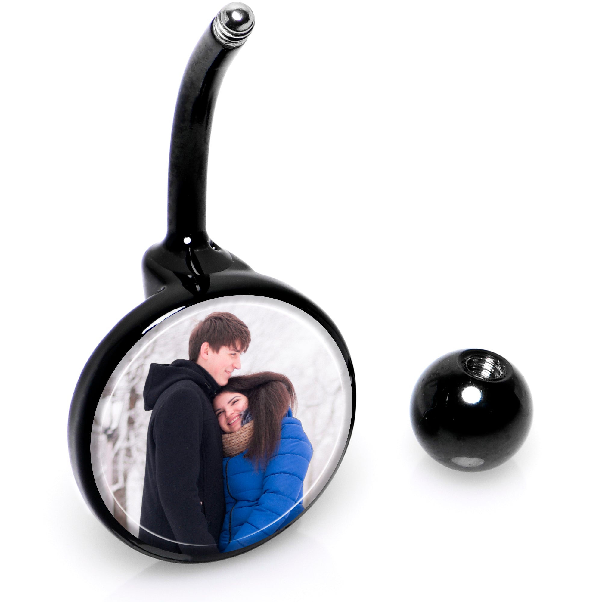 Black Anodized Titanium Custom Photo  Stainless Steel Belly Ring custom design option