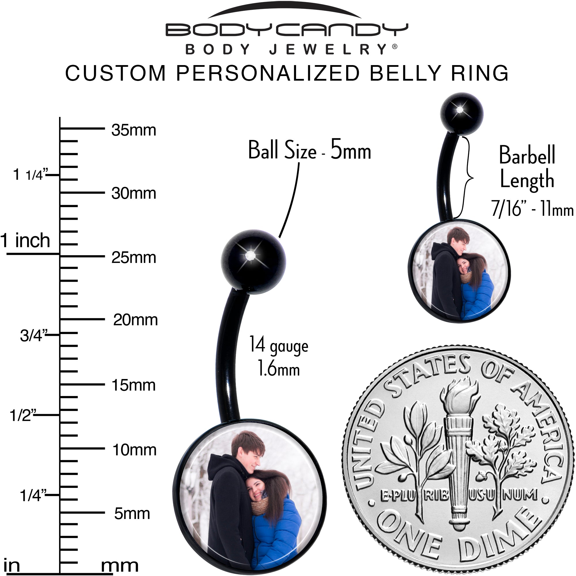 Black Anodized Titanium Custom Photo Belly Ring