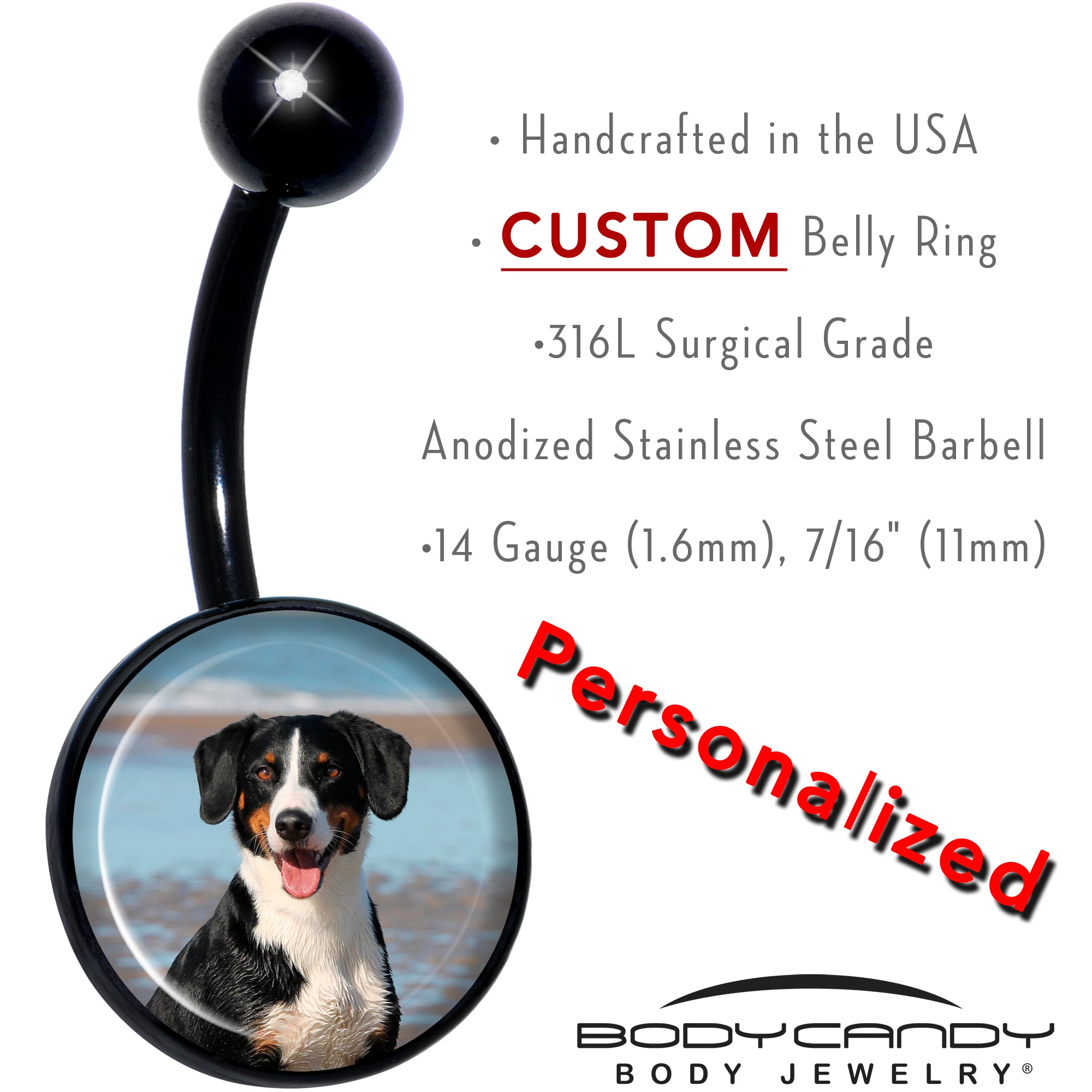 Black Anodized Titanium Custom Photo Hypoallergenic Stainless Steel Belly Ring