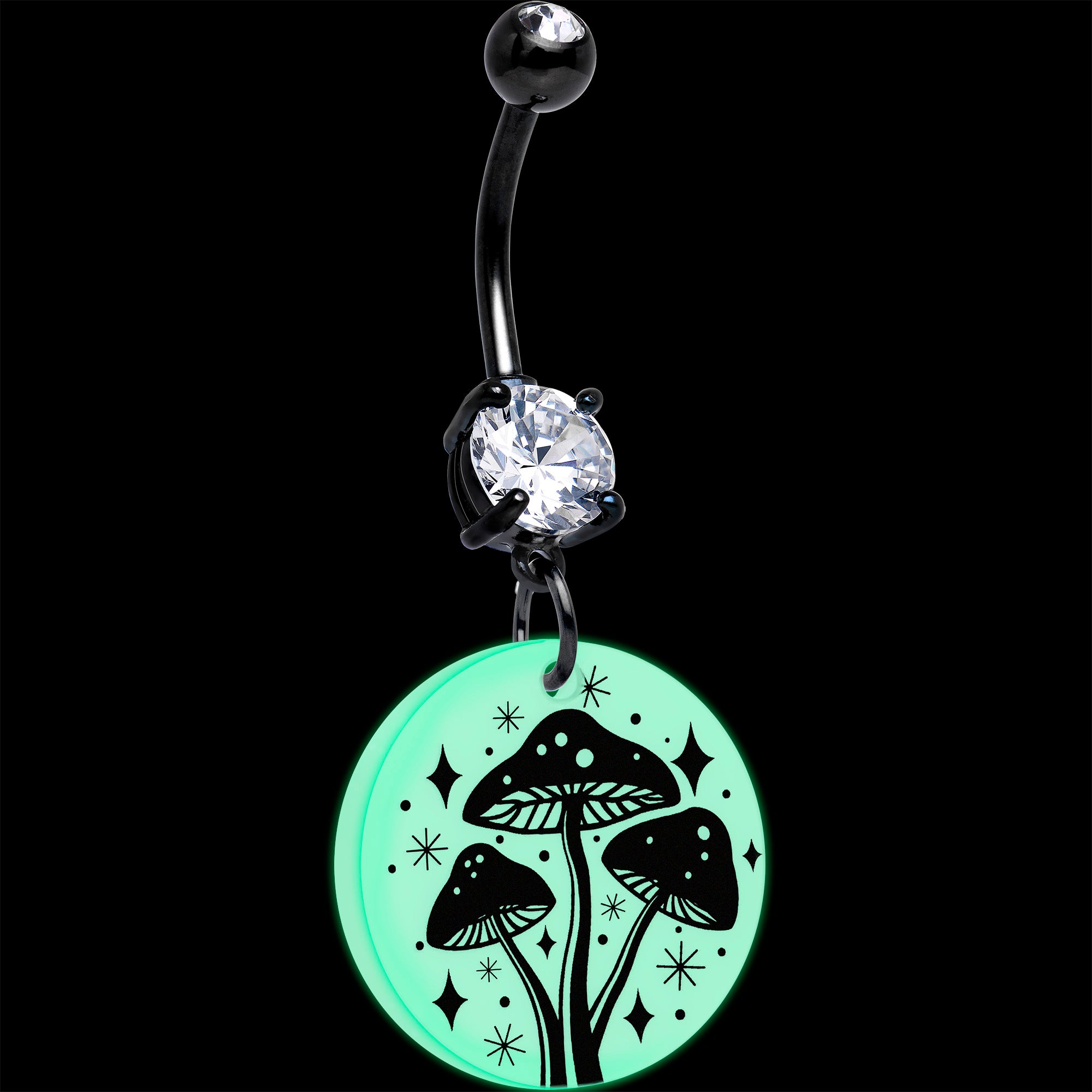 Glow in the dark mushroom belly button ring