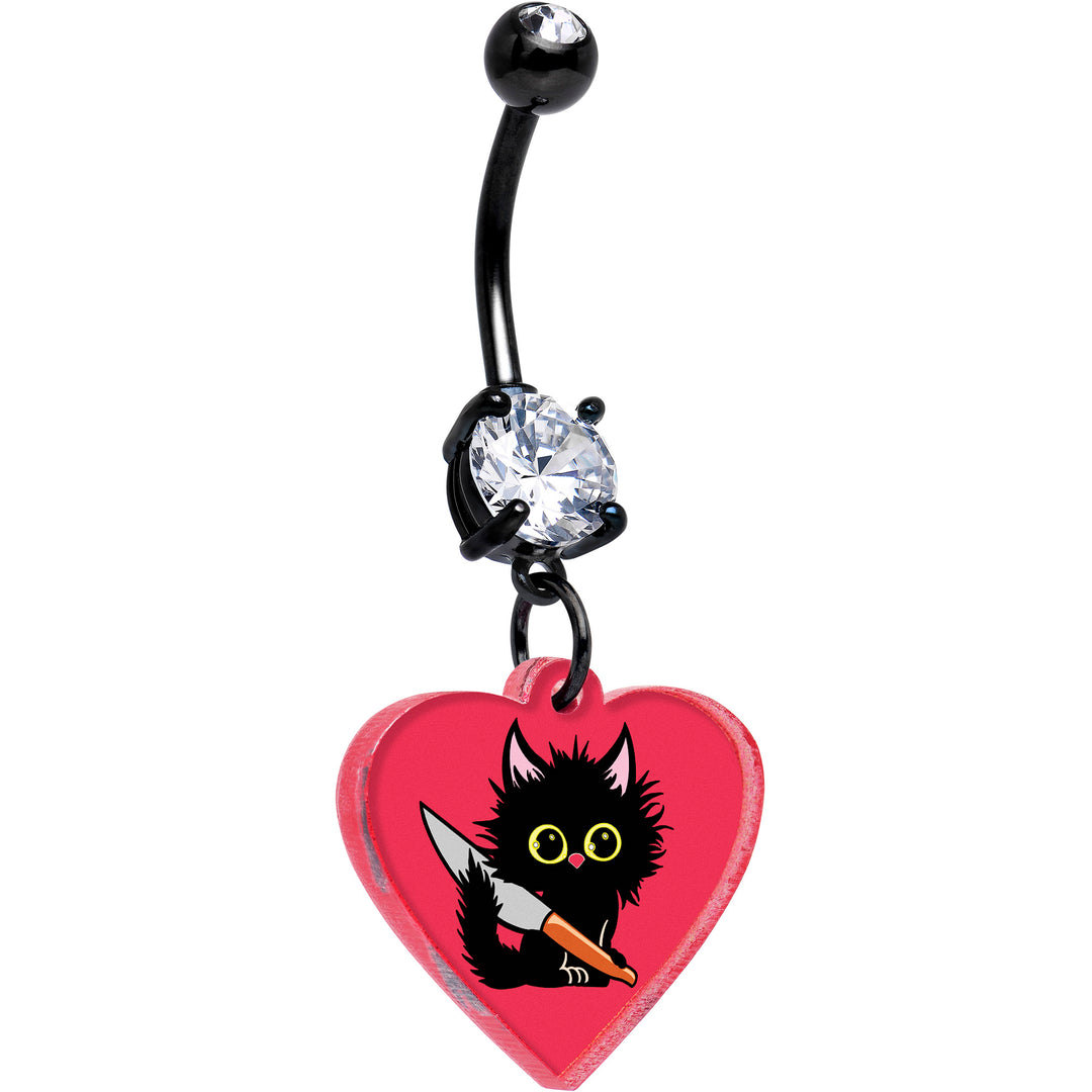 Onyx O dangle belly ring with heart design
