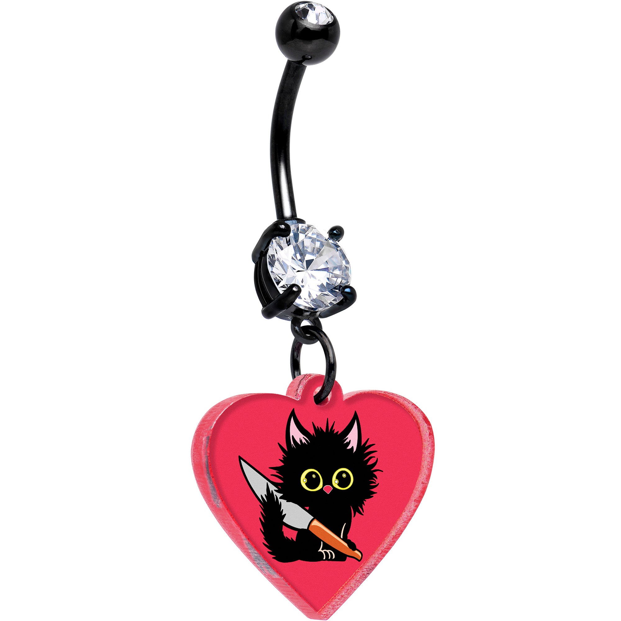 Onyx O dangle belly ring with heart design