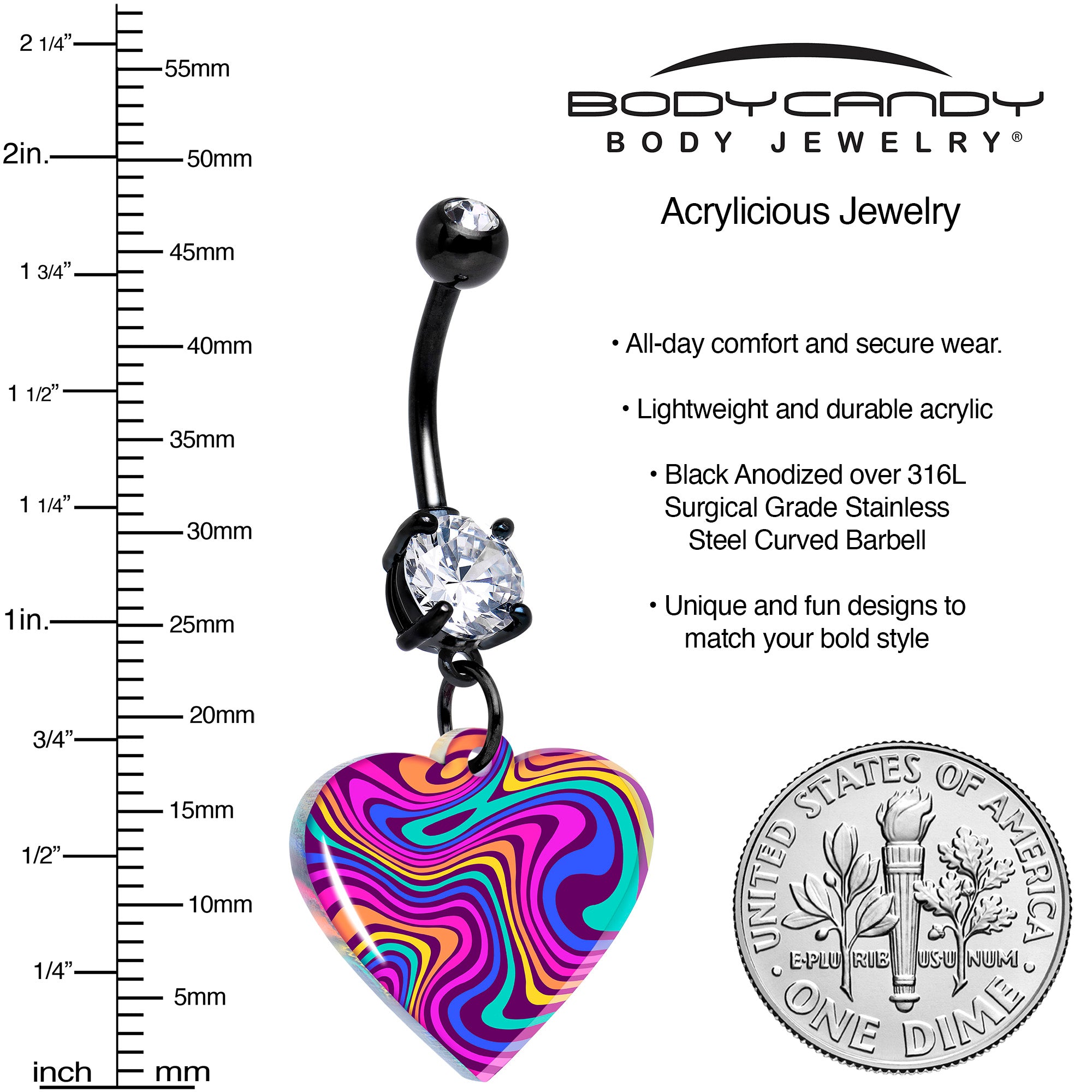 Double Gem Black Swirling Heart Navel Ring Onyx O