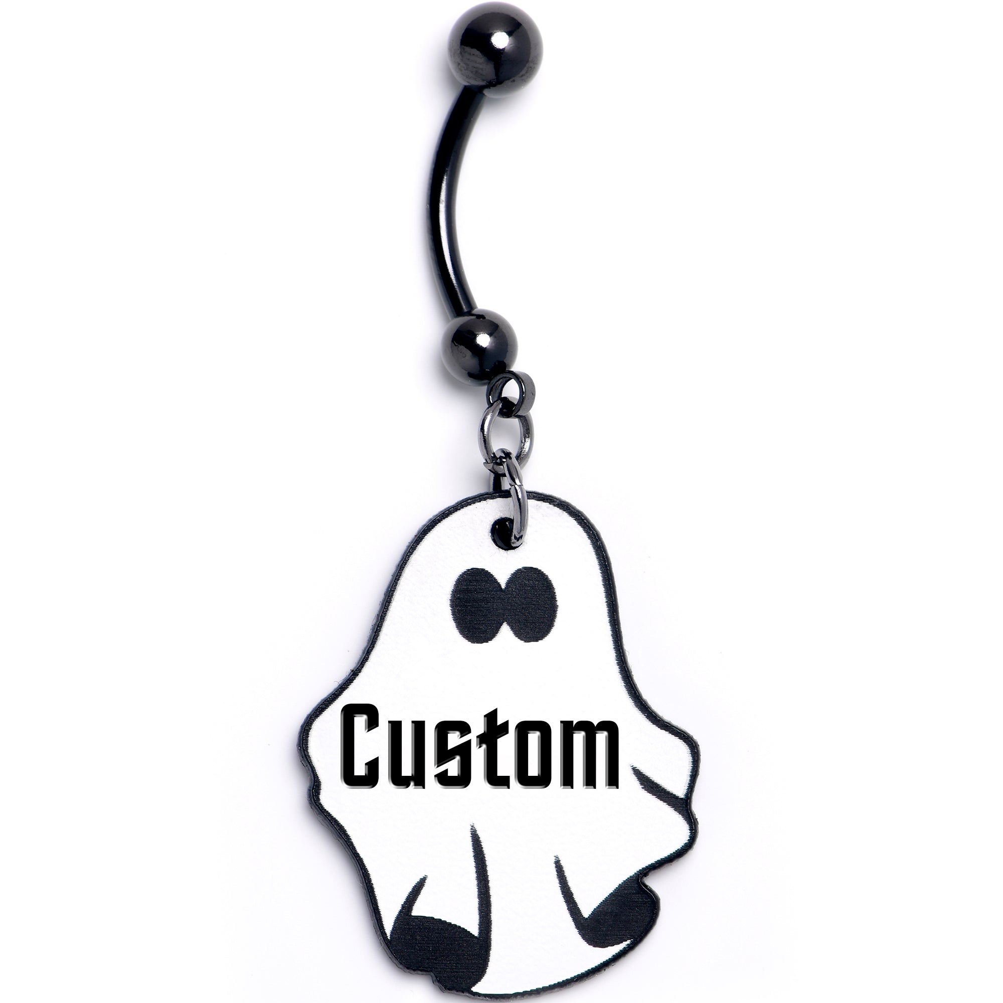 Custom Black Halloween Ghost Personalized Dangle Belly Ring