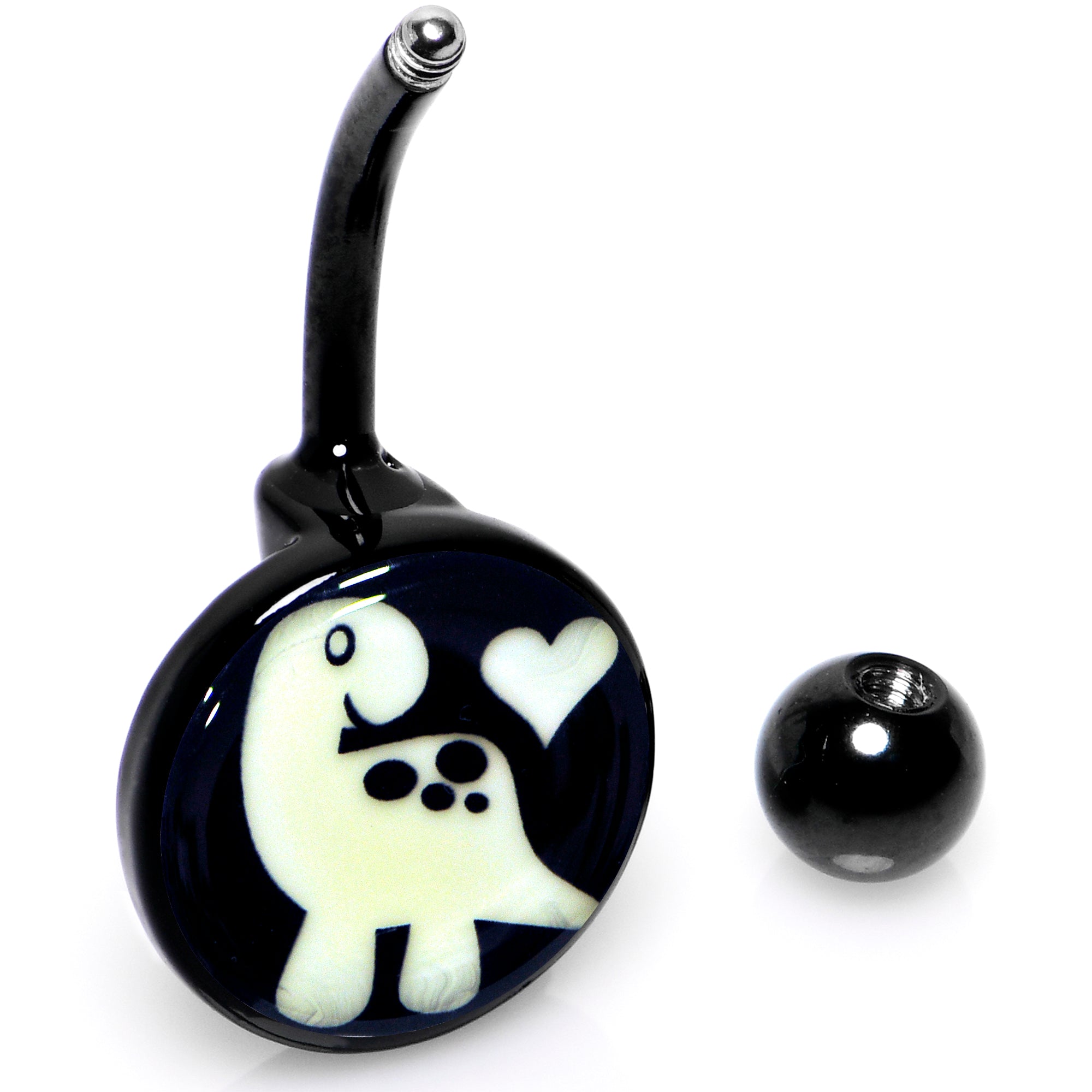 Black Glow in the Dark Cute Dinosaur  Stainless Steel Belly Ring custom design option