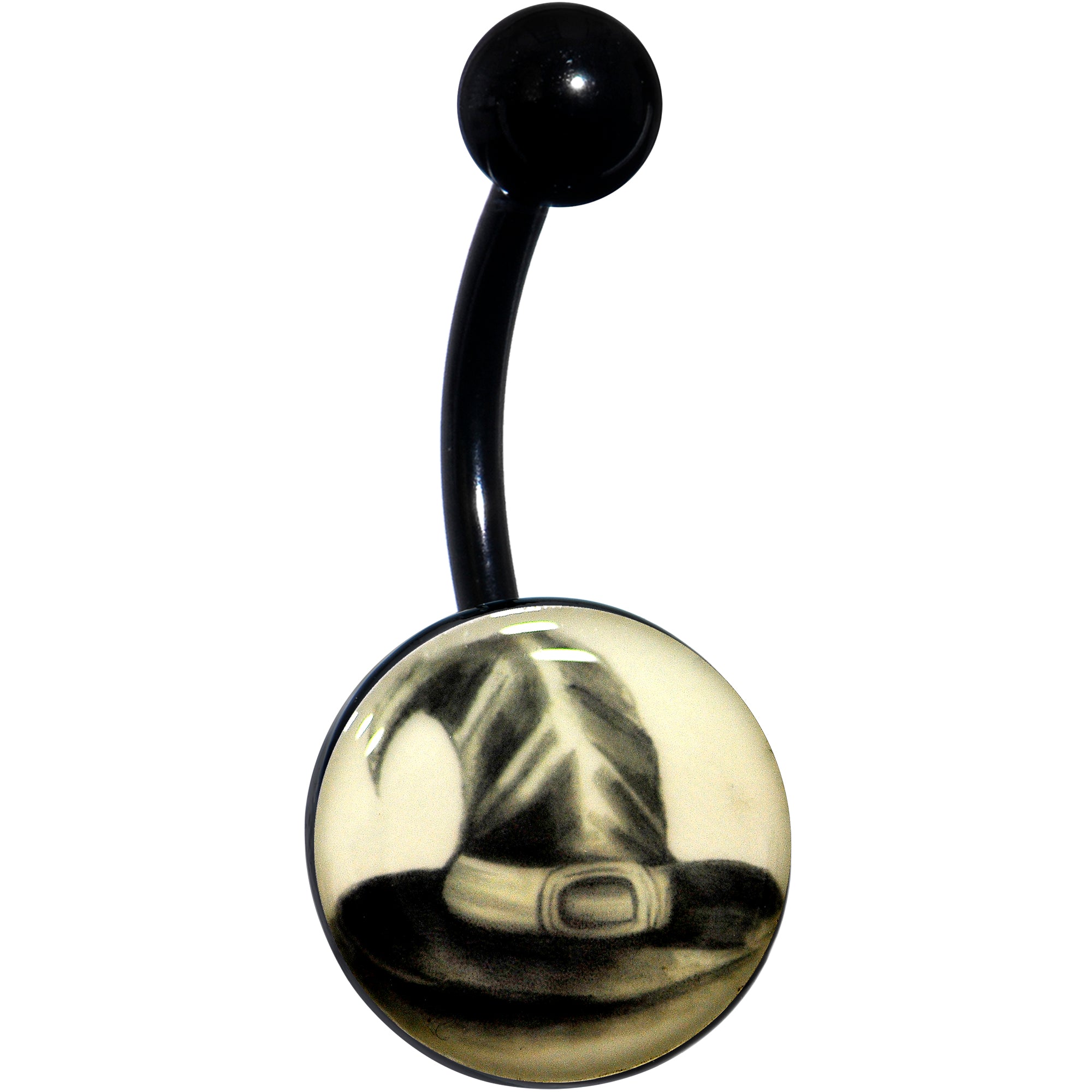 Black Titanium Magic Witch Hat Glow in the Dark Belly Ring