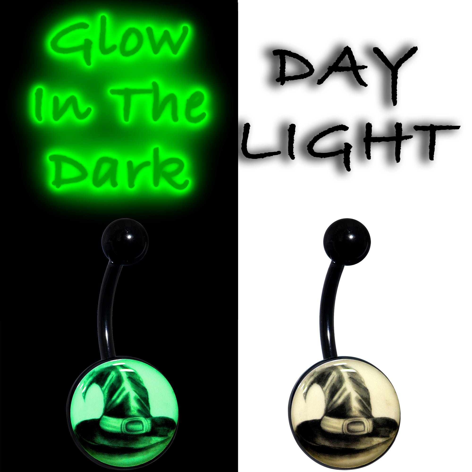Black Titanium Magic Witch Hat Glow in the Dark Belly Ring
