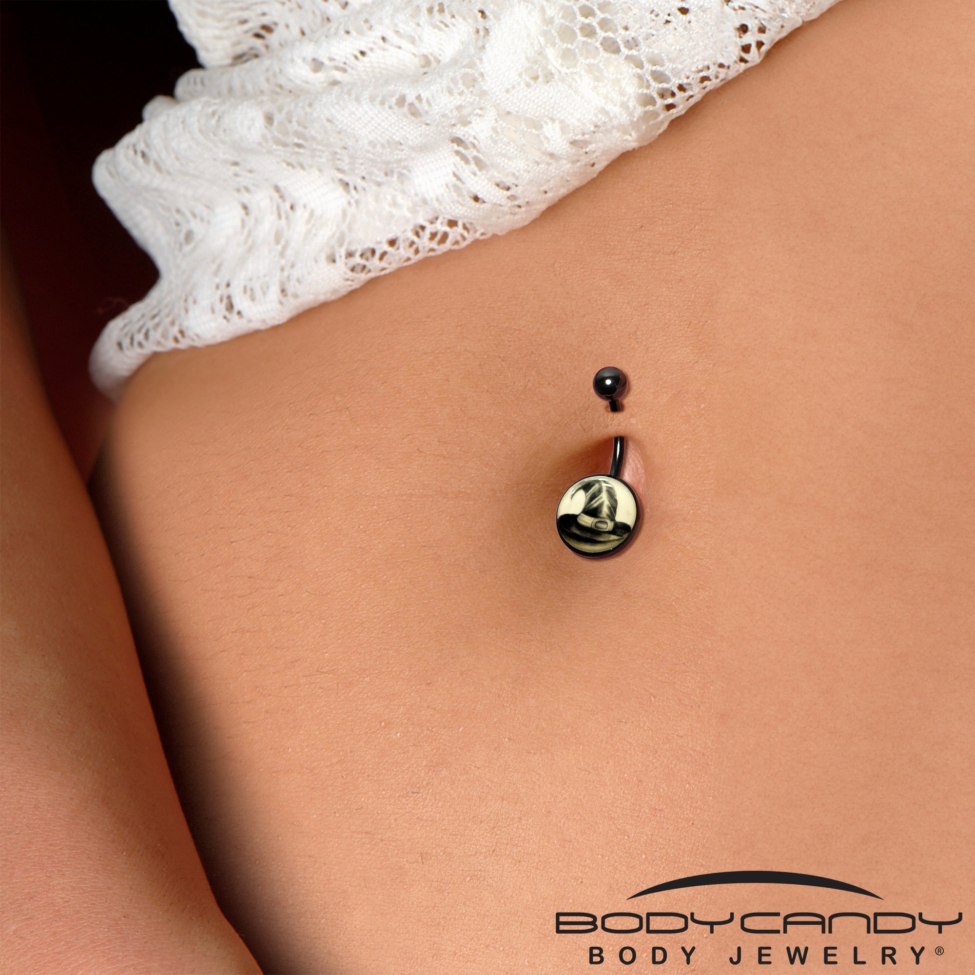 Black Titanium Magic Witch Hat Glow in the Dark Belly Ring