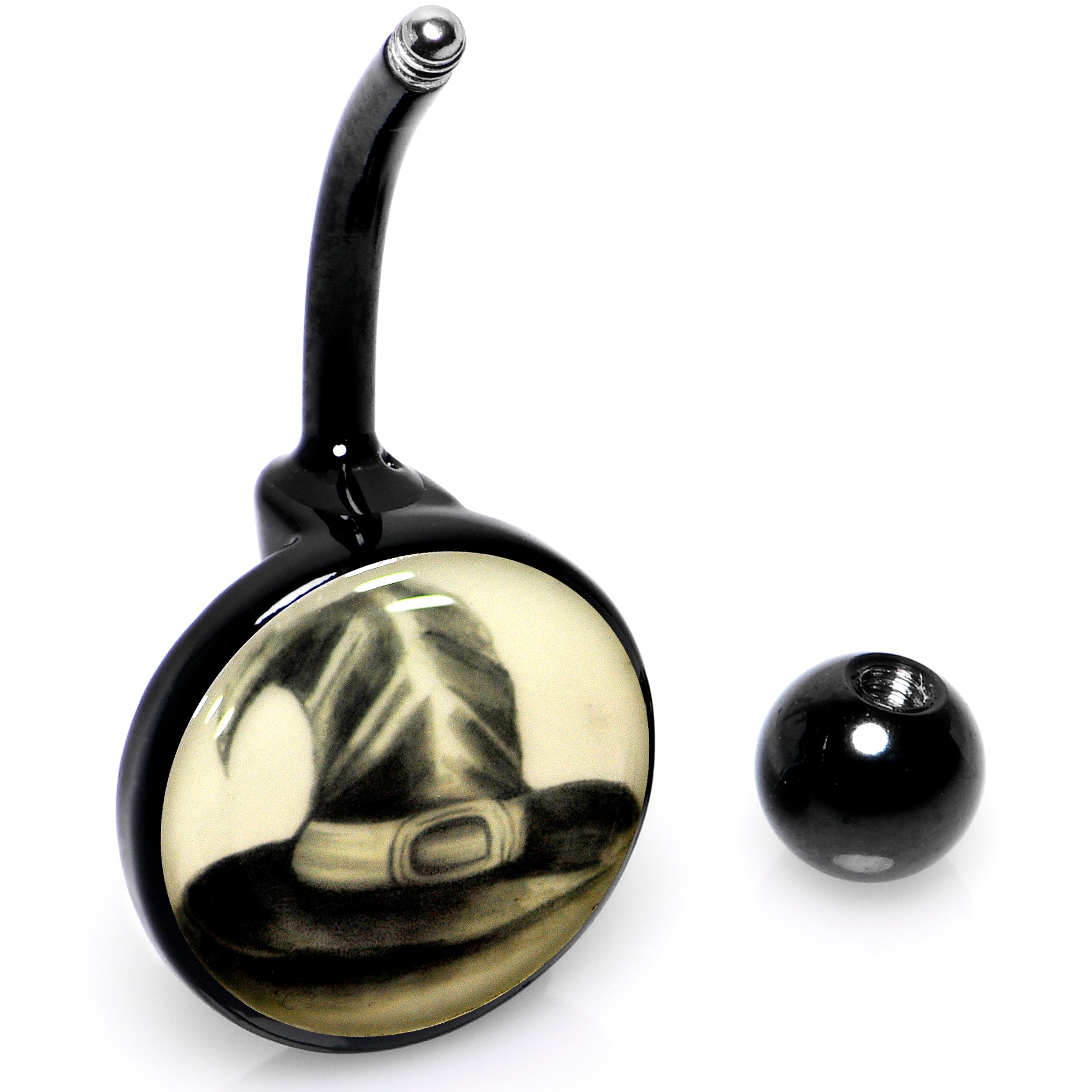 Black Titanium Magic Witch Hat Glow in the Dark Belly Ring
