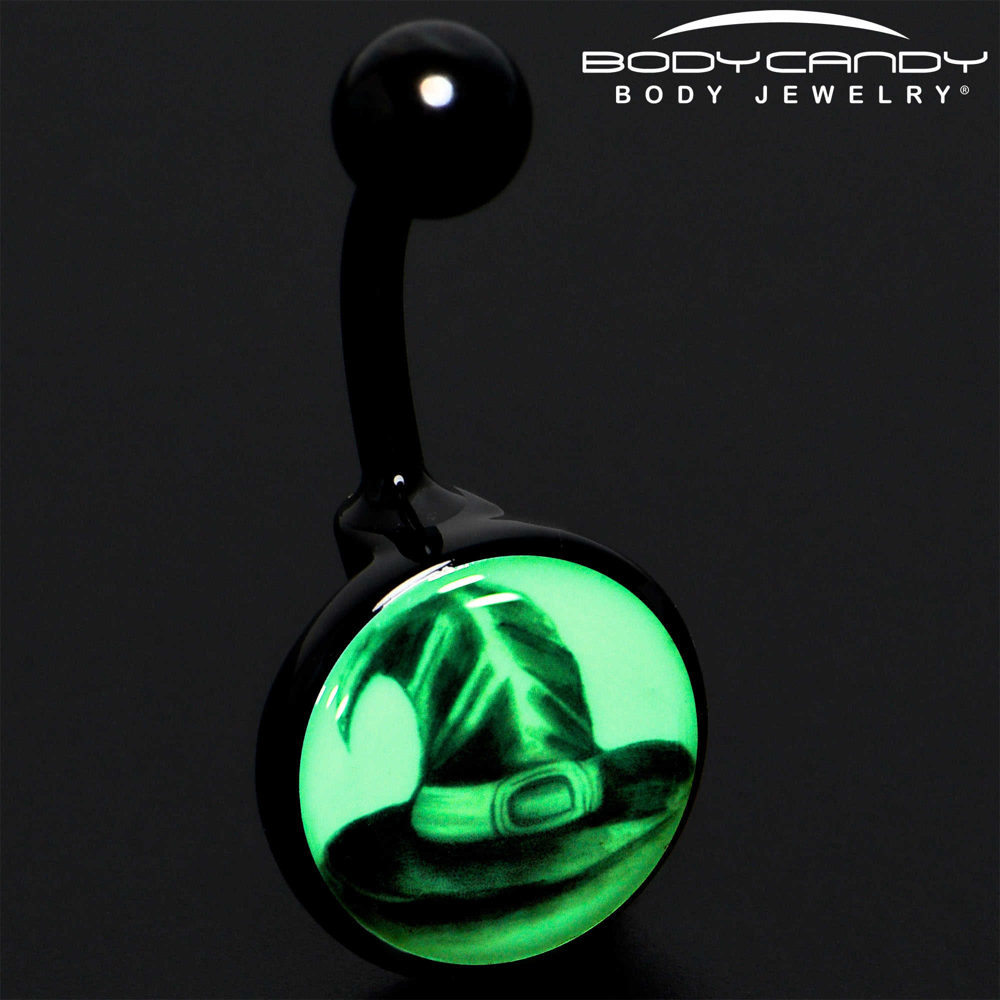 Black Titanium Magic Witch Hat Glow in the Dark Belly Ring