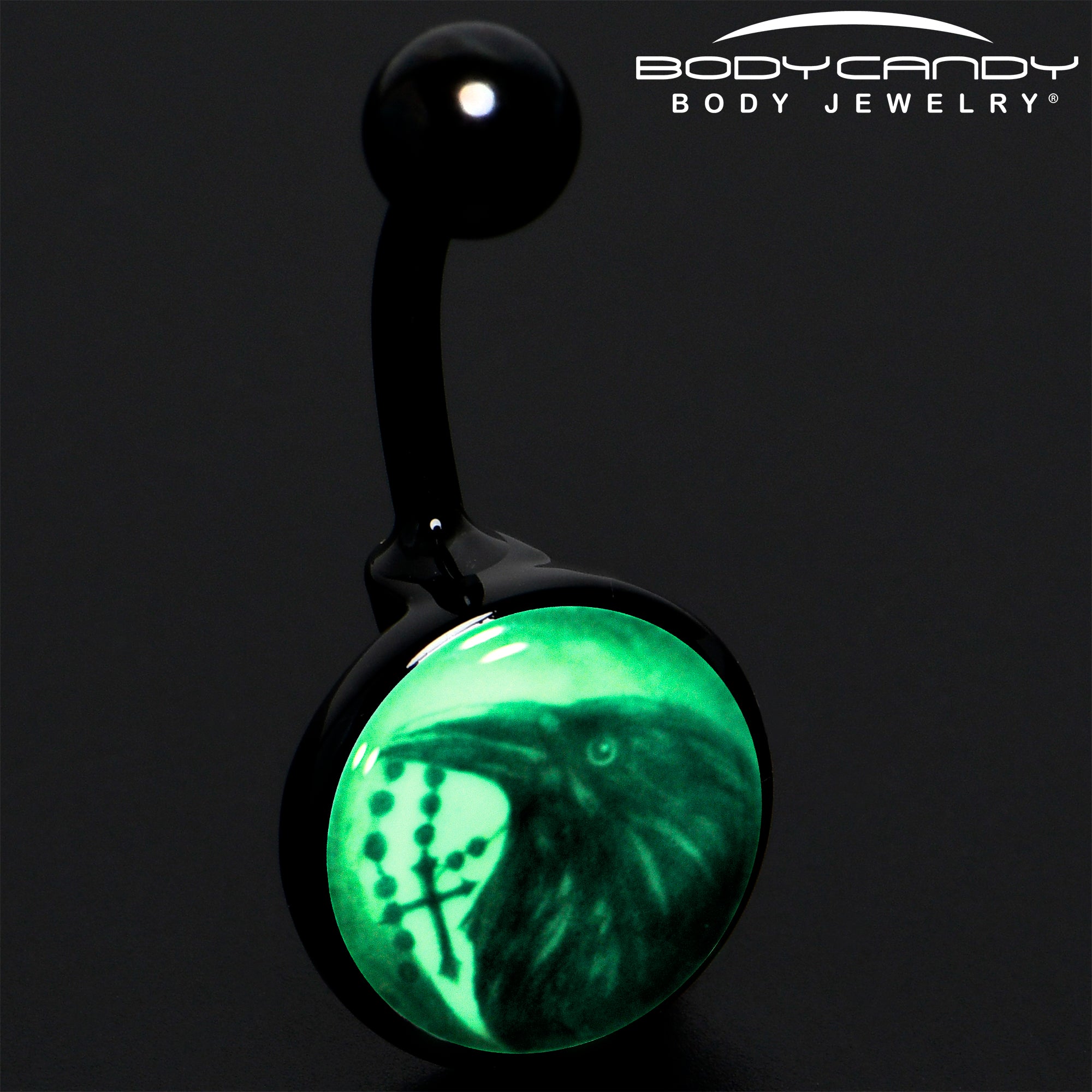 Black Titanium Raven and Cross Glow in the Dark Belly Ring