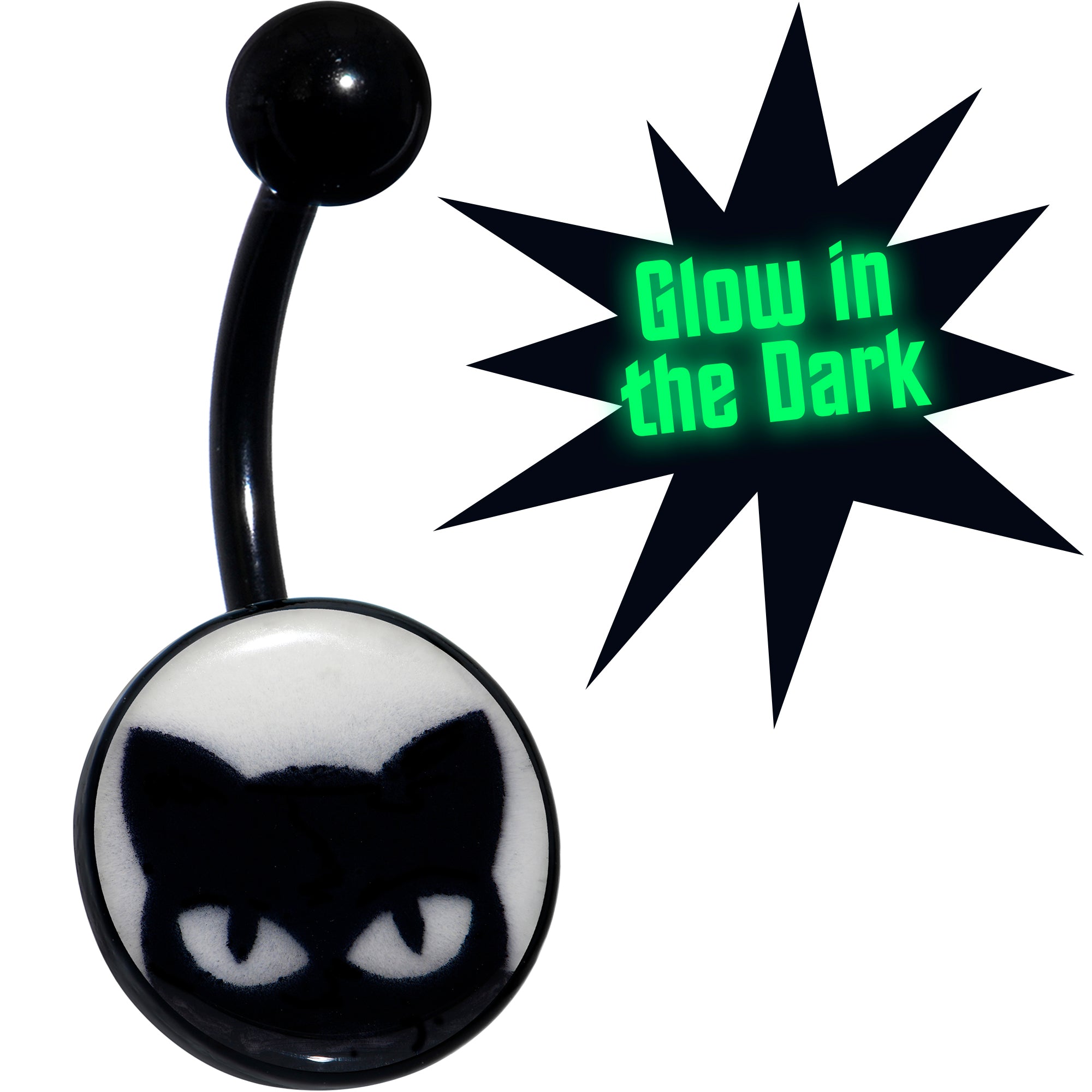 Black Glow in the Dark Peeking Black Cat Hypoallergenic Stainless Steel Belly Ring