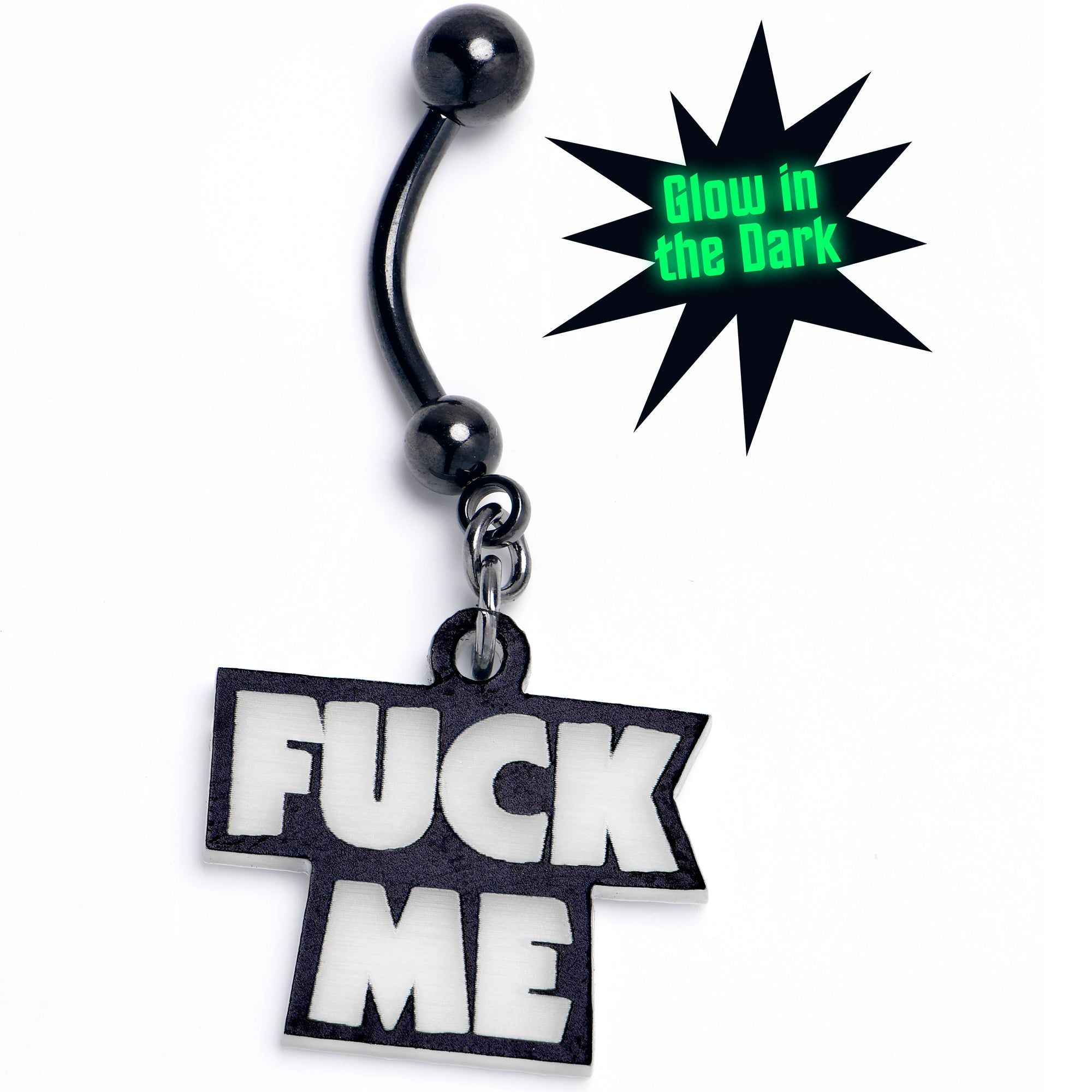 Black Glow in the Dark F*ck Me Dangle Hypoallergenic Stainless Steel Belly Ring