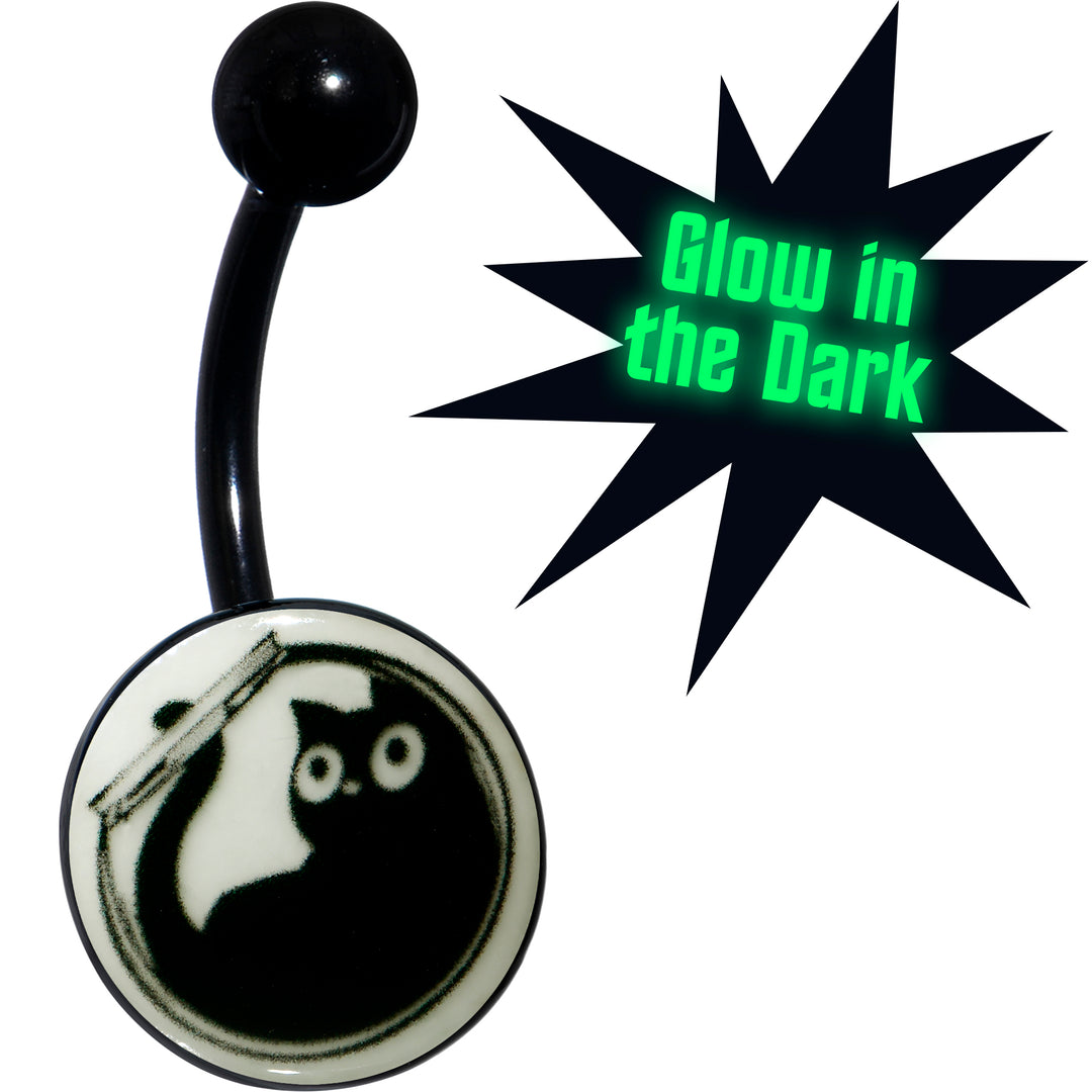 Glow in the Dark Fishbowl Kitty Cat Hypoallergenic Stainless Steel Belly Ring