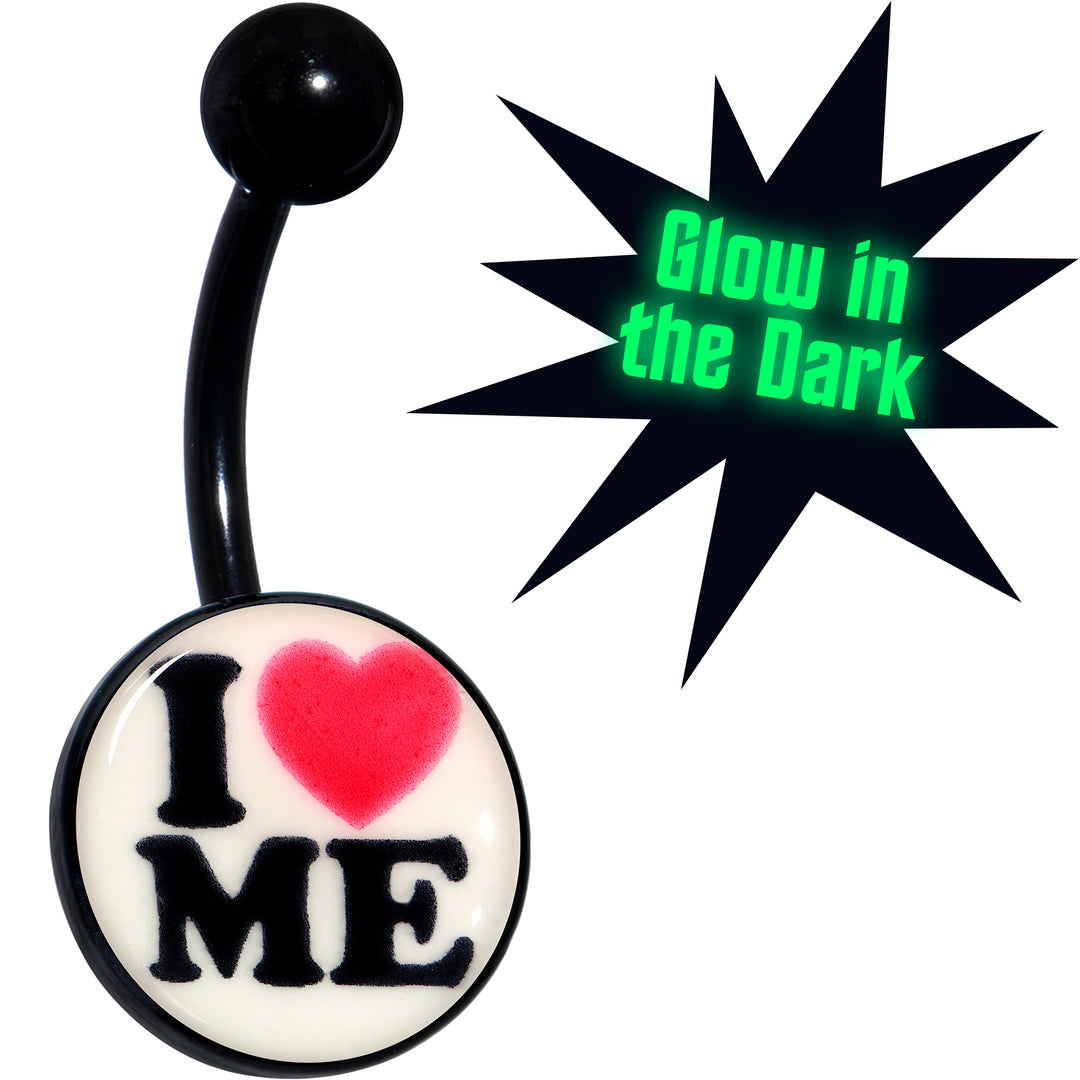 Black Glow in the Dark I Love Me Hypoallergenic Stainless Steel Belly Ring