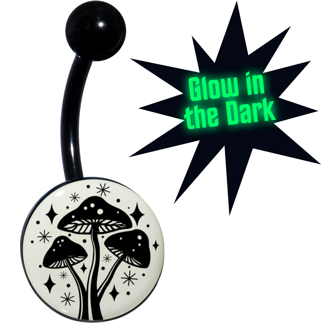Glow in the Dark Mystic Mushroom Hypoallergenic Stainless Steel Belly Ring