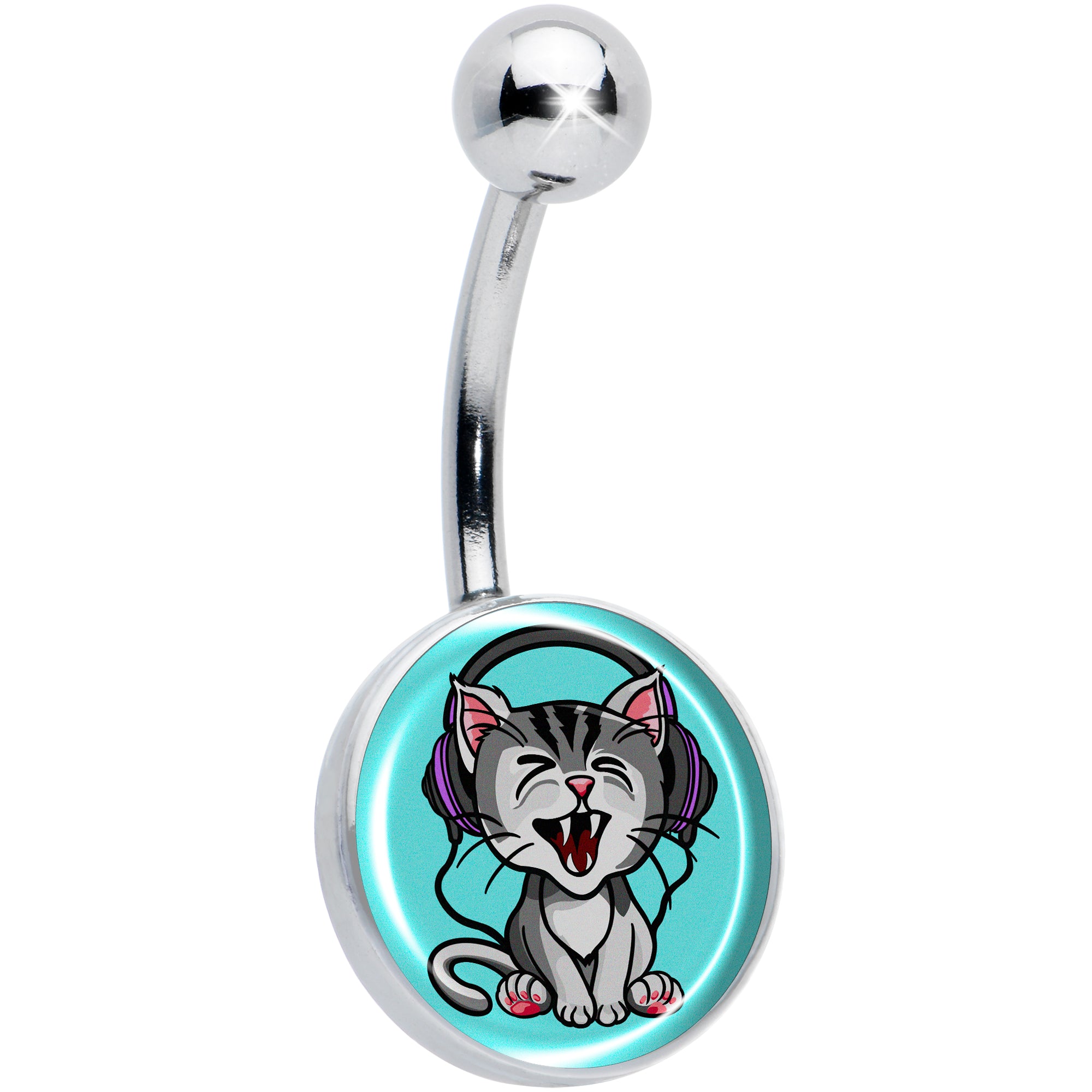 Heavy Metal Kitty Cat Hypoallergenic Stainless Steel Belly Ring