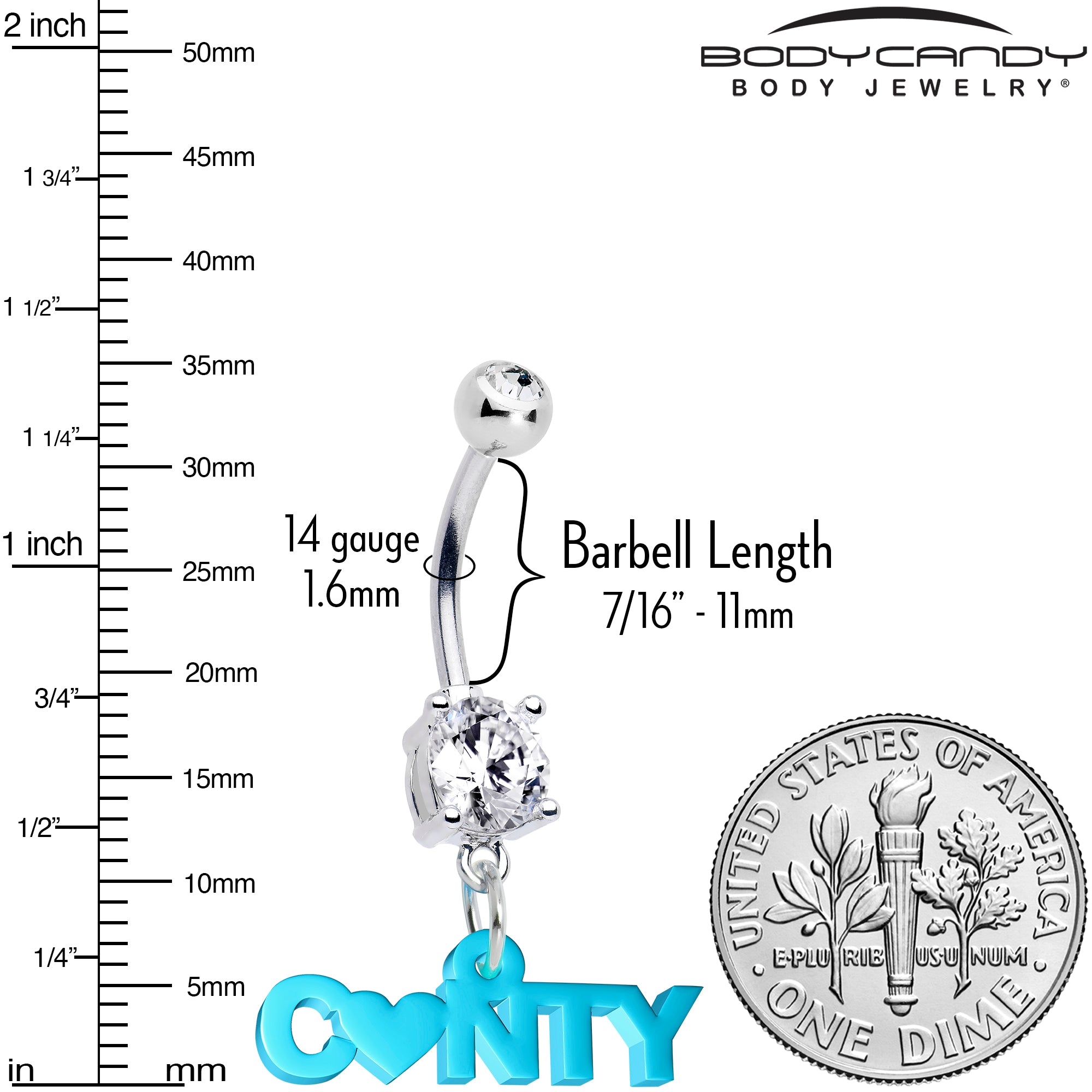 Double Gem Turquoise Cunty Heart Dangle  Stainless Steel Belly Ring lightweight comfortable