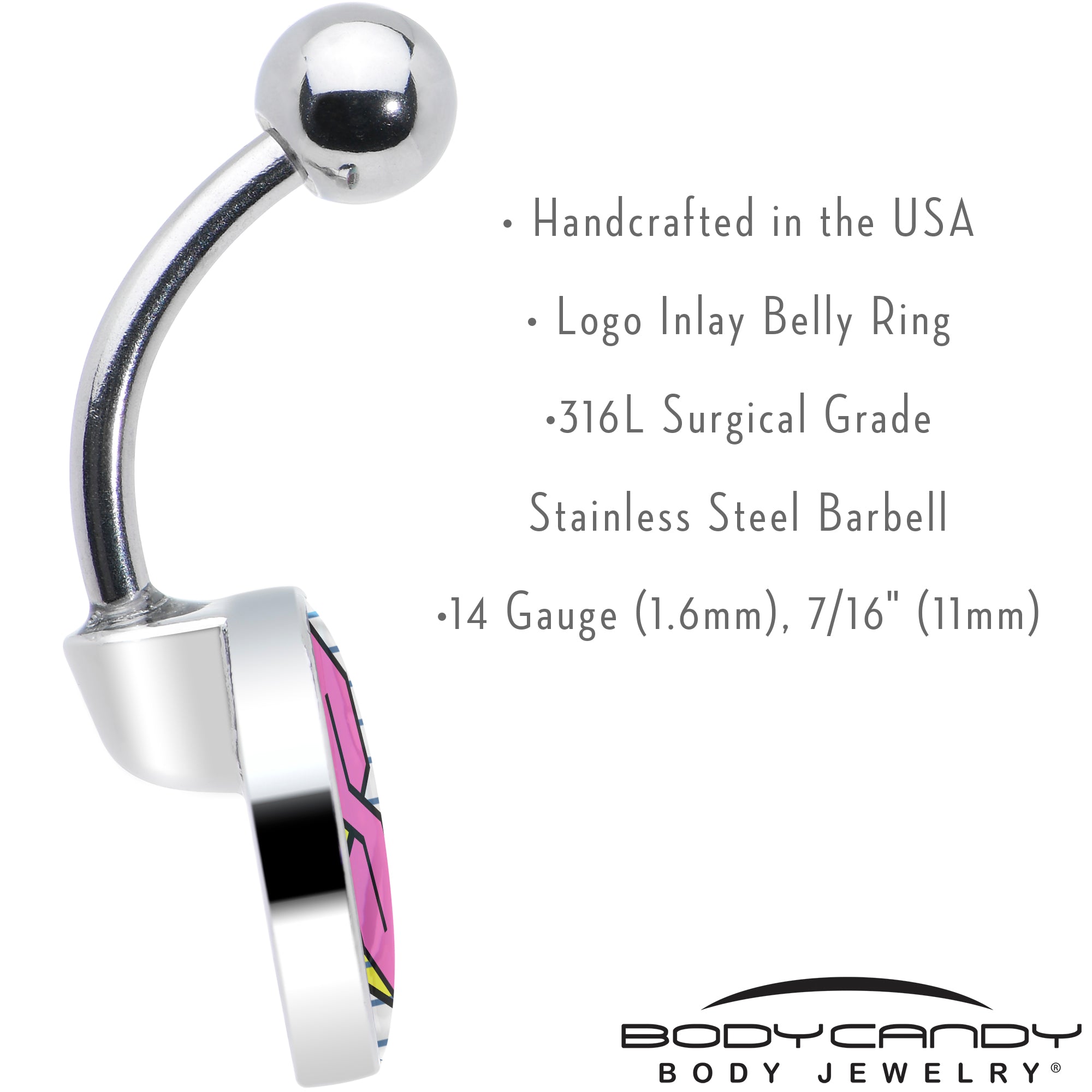 Hot Pink Cool S  Stainless Steel Belly Ring custom design option