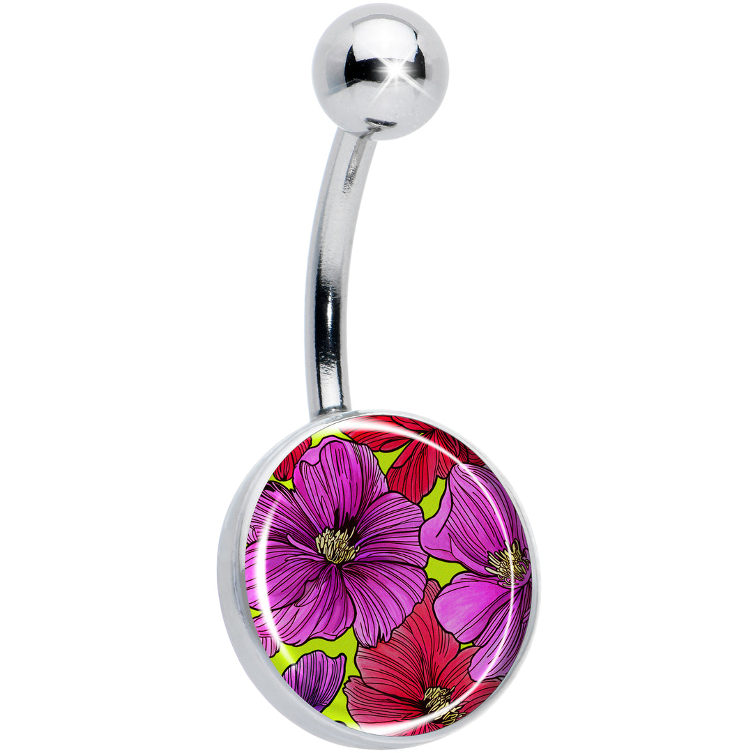 Blossom Creation Tropical Floral Flowers Hypoallergenic Stainless Steel Belly Ring