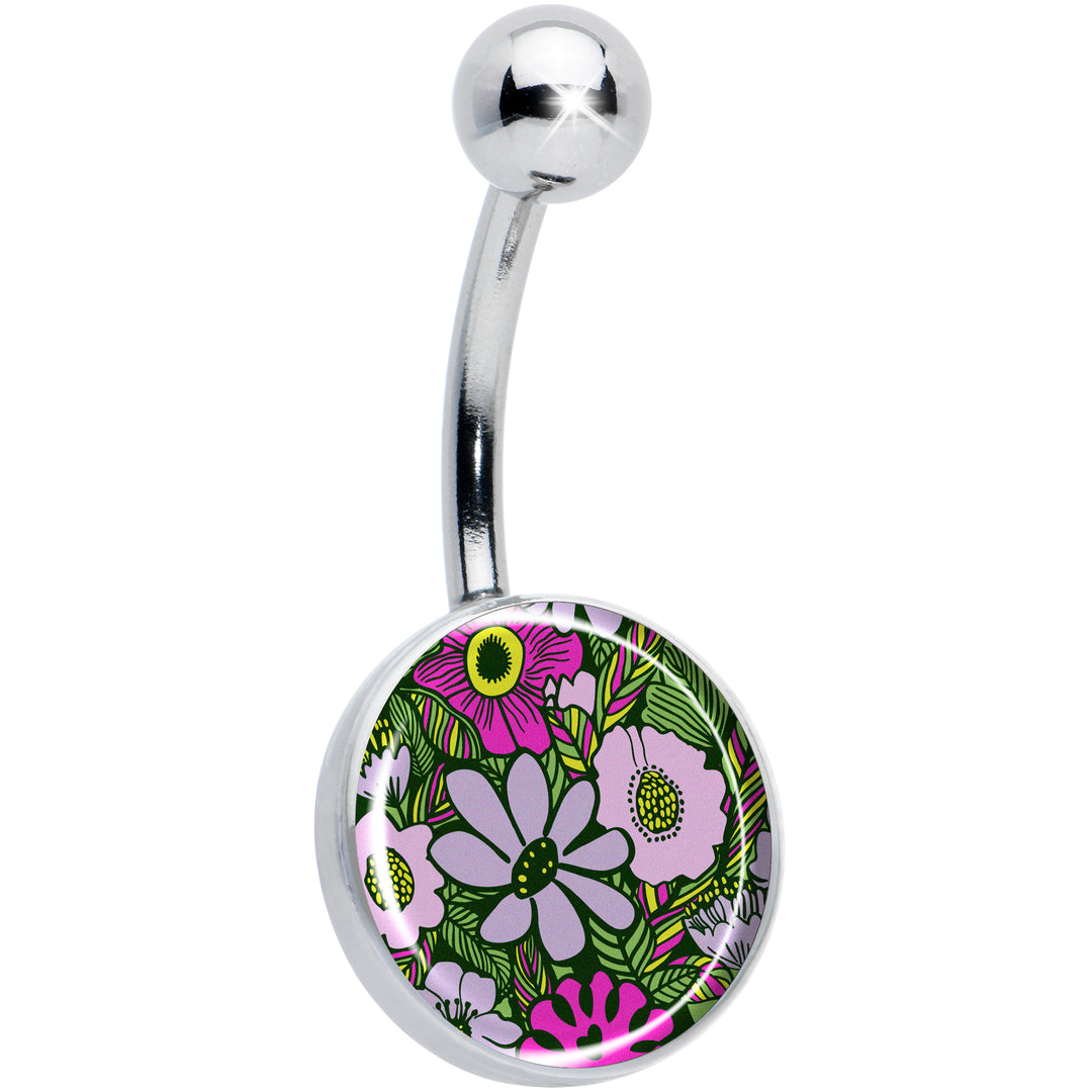 Blossom Creation Paradise of Pink Flowers Hypoallergenic Stainless Steel Belly Ring