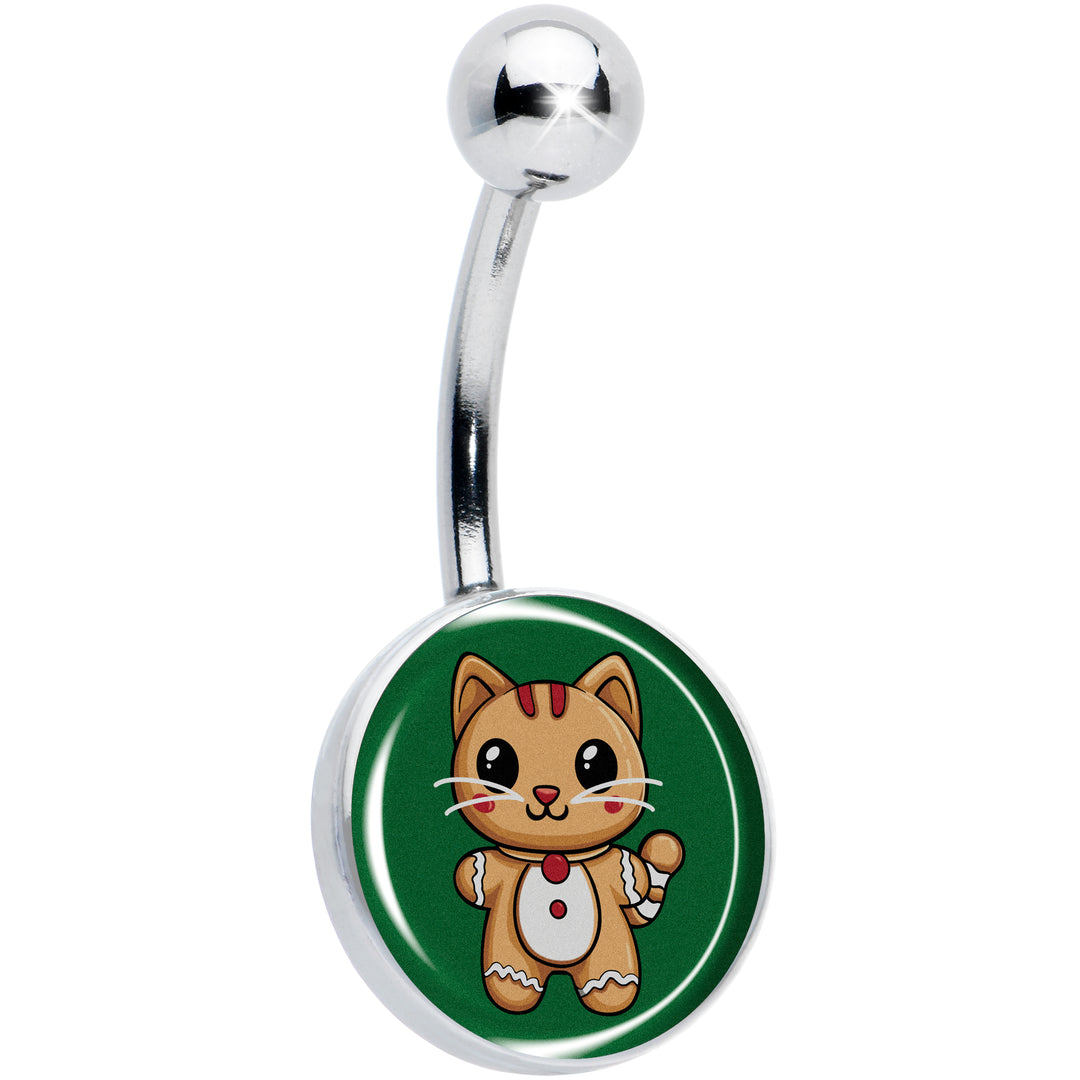 Christmas holiday gingerbread kitty cat belly ring