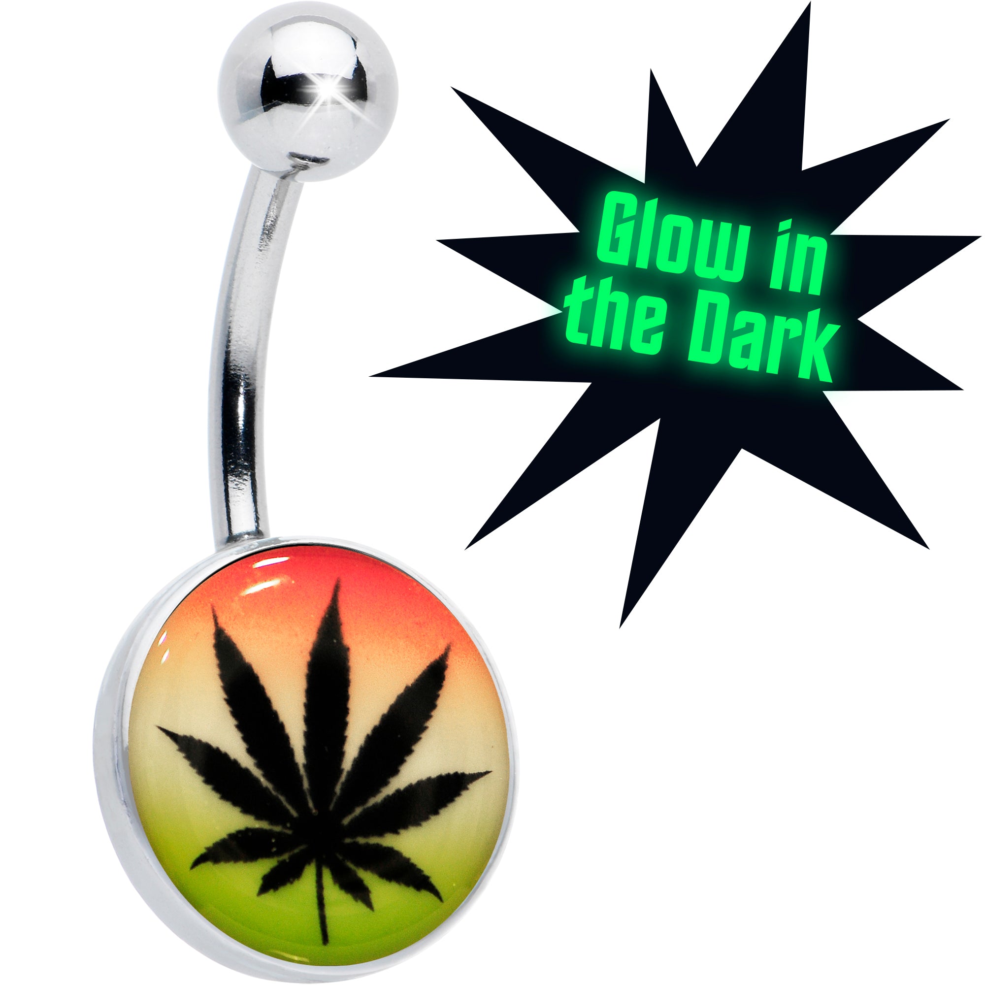 Steel Glow in the Dark Rainbow Ganja Leaf Hypoallergenic Stainless Steel Belly Ring