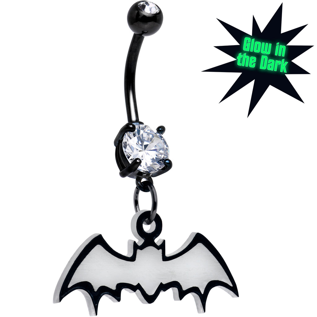Onyx O Glow in the Dark Bat Belly Ring