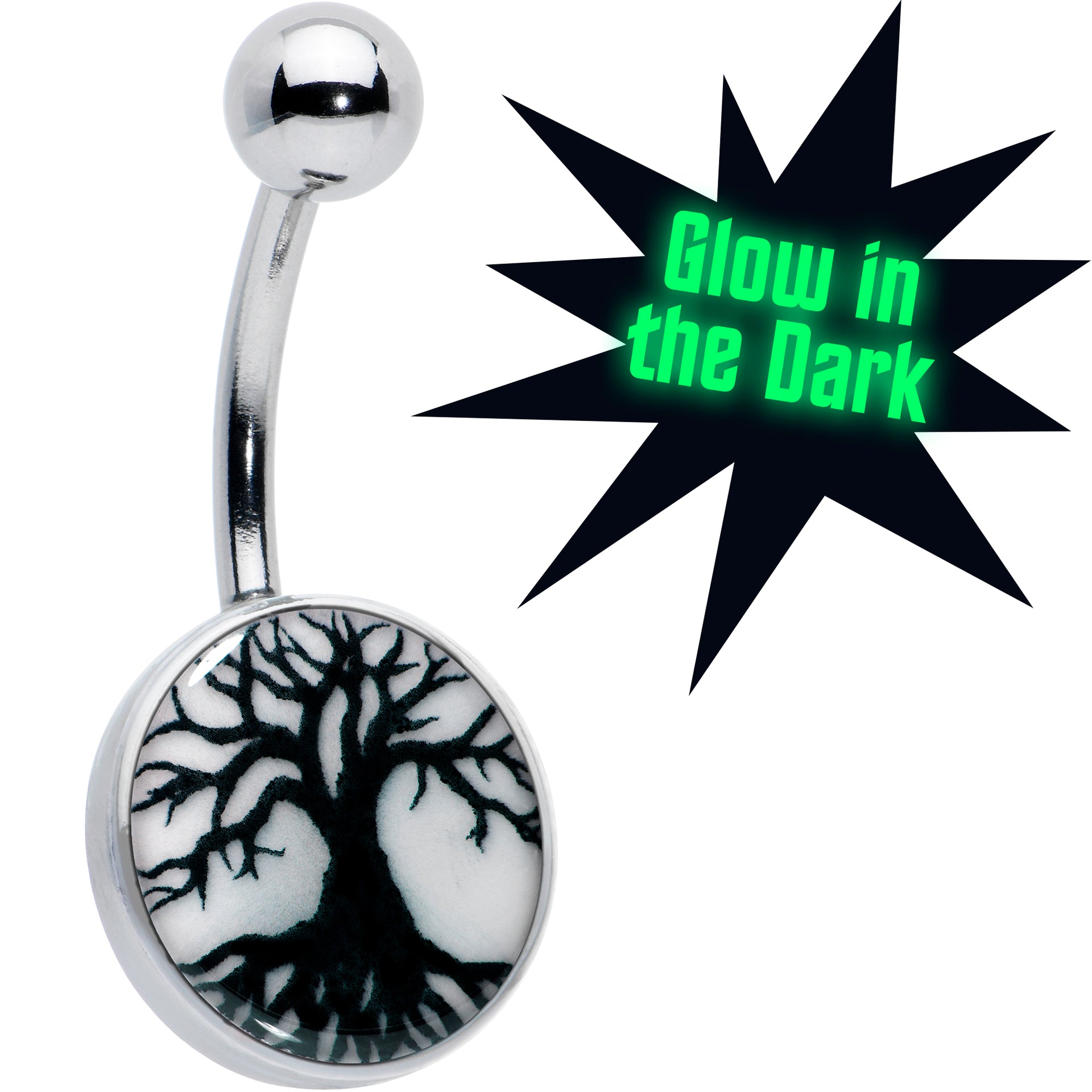 Glow in the Dark Tree of Life Hypoallergenic Stainless Steel Belly Ring