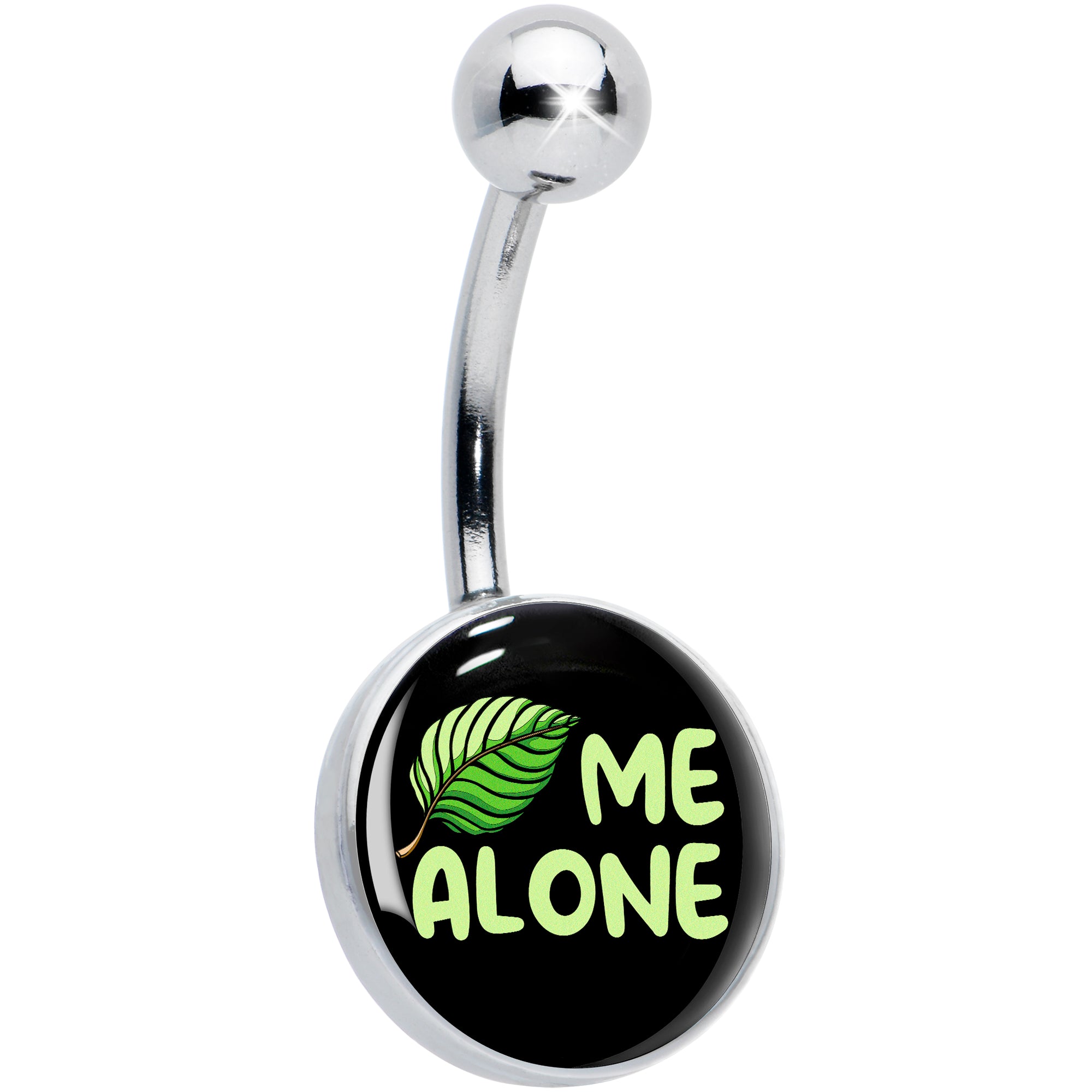 Black Green Leaf Me Alone Hypoallergenic Stainless Steel Belly Ring