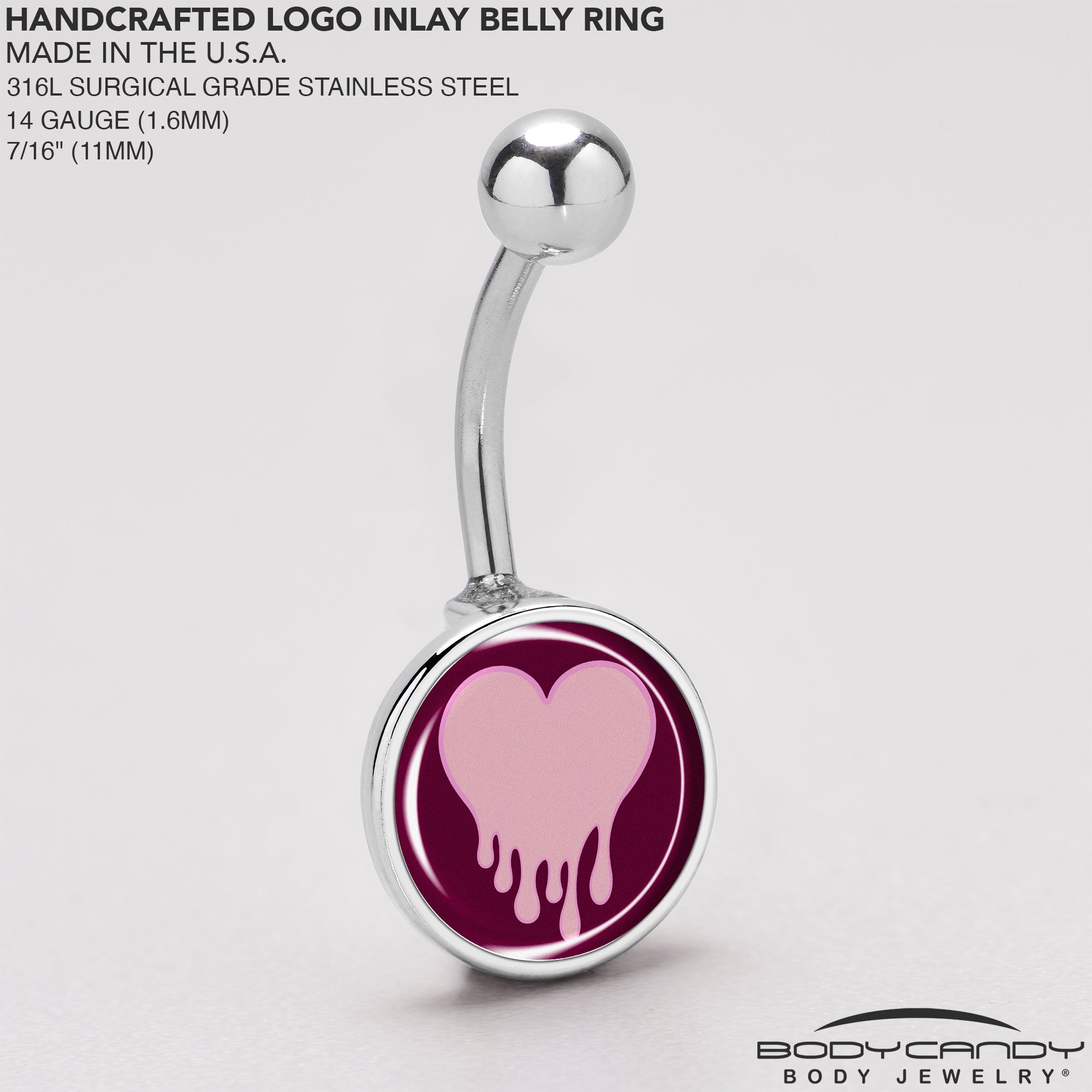 Pinkish Melting Heart  Stainless Steel Belly Ring stainless steel navel piercing