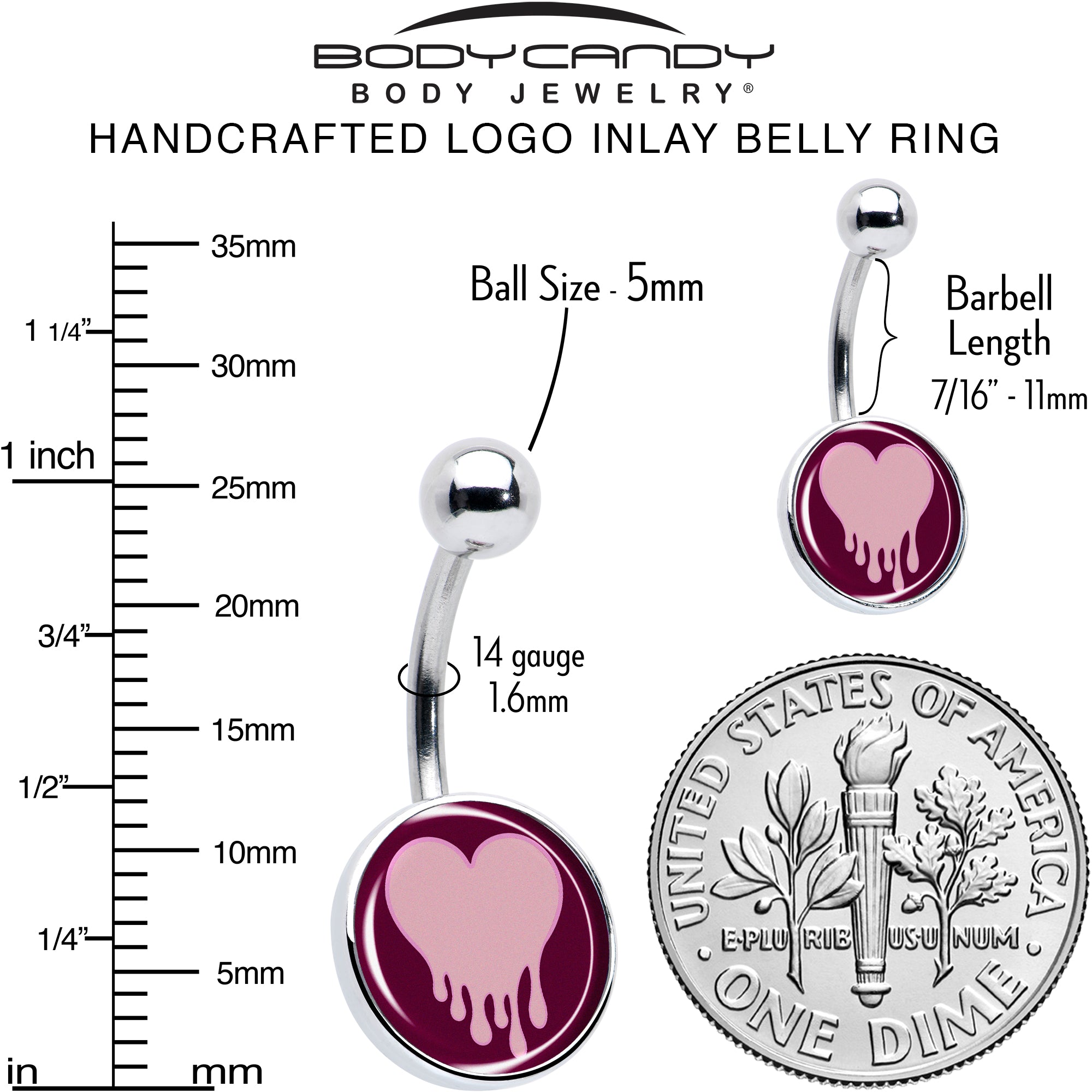 Pinkish Melting Heart  Stainless Steel Belly Ring perfect for sensitive skin