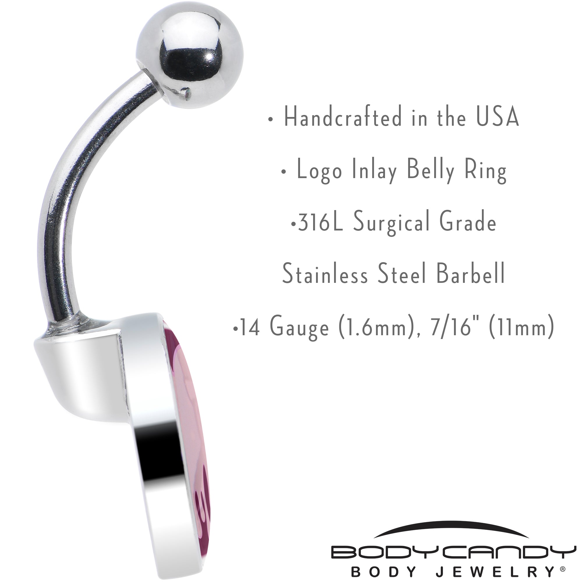 Pinkish Melting Heart  Stainless Steel Belly Ring custom design option