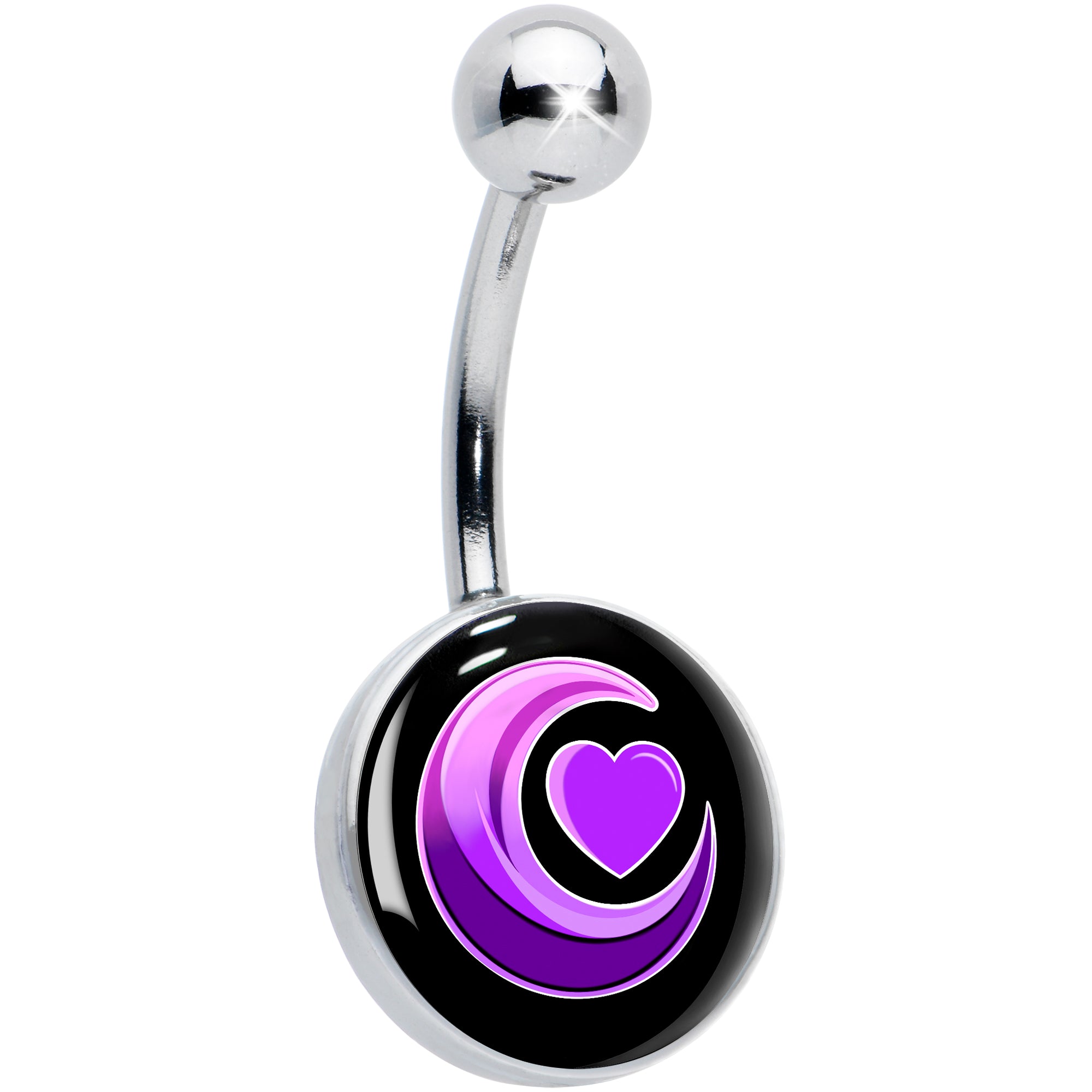 Crescent Moon Heart Hypoallergenic Stainless Steel Belly Ring
