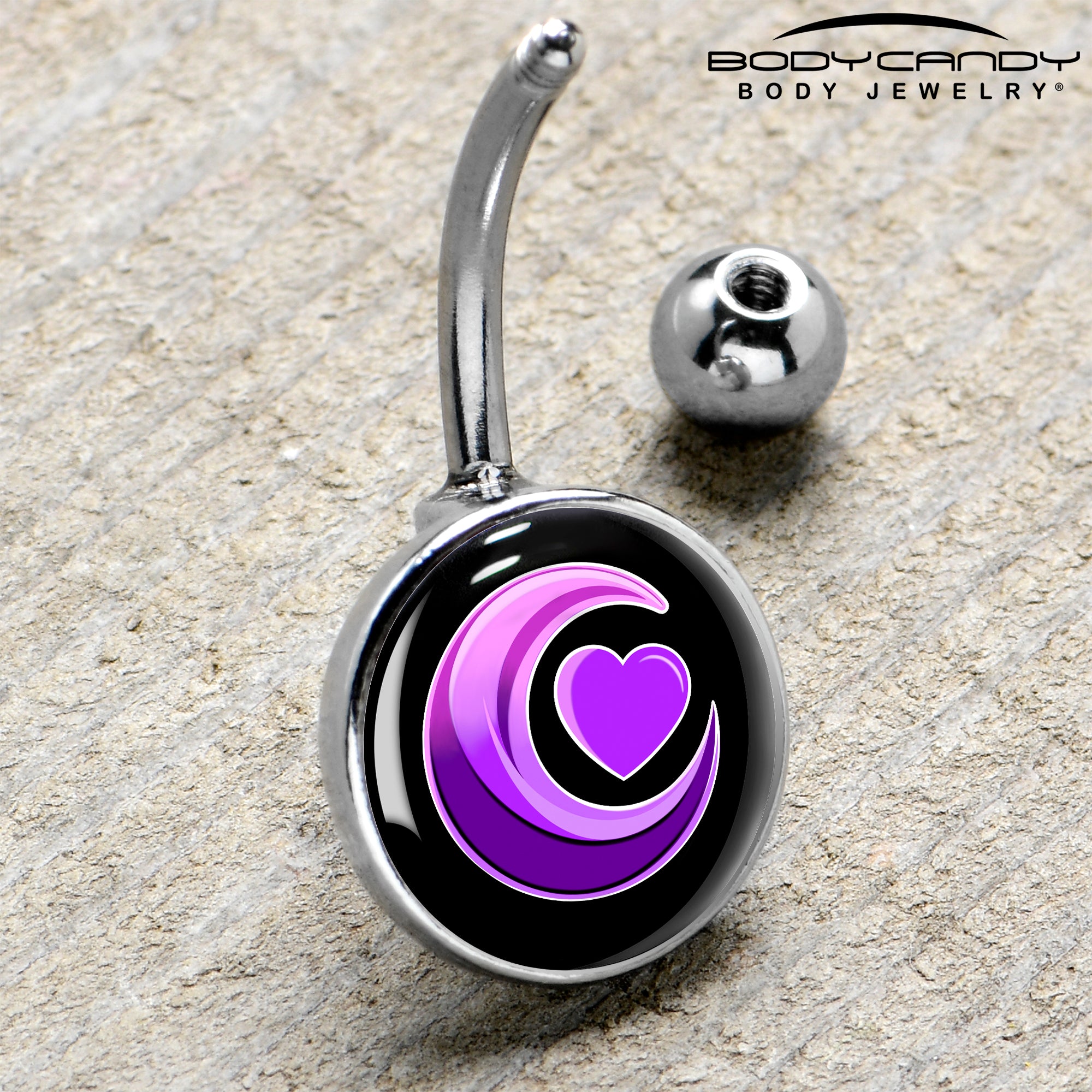 Crescent Moon Heart  Stainless Steel Belly Ring handmade design