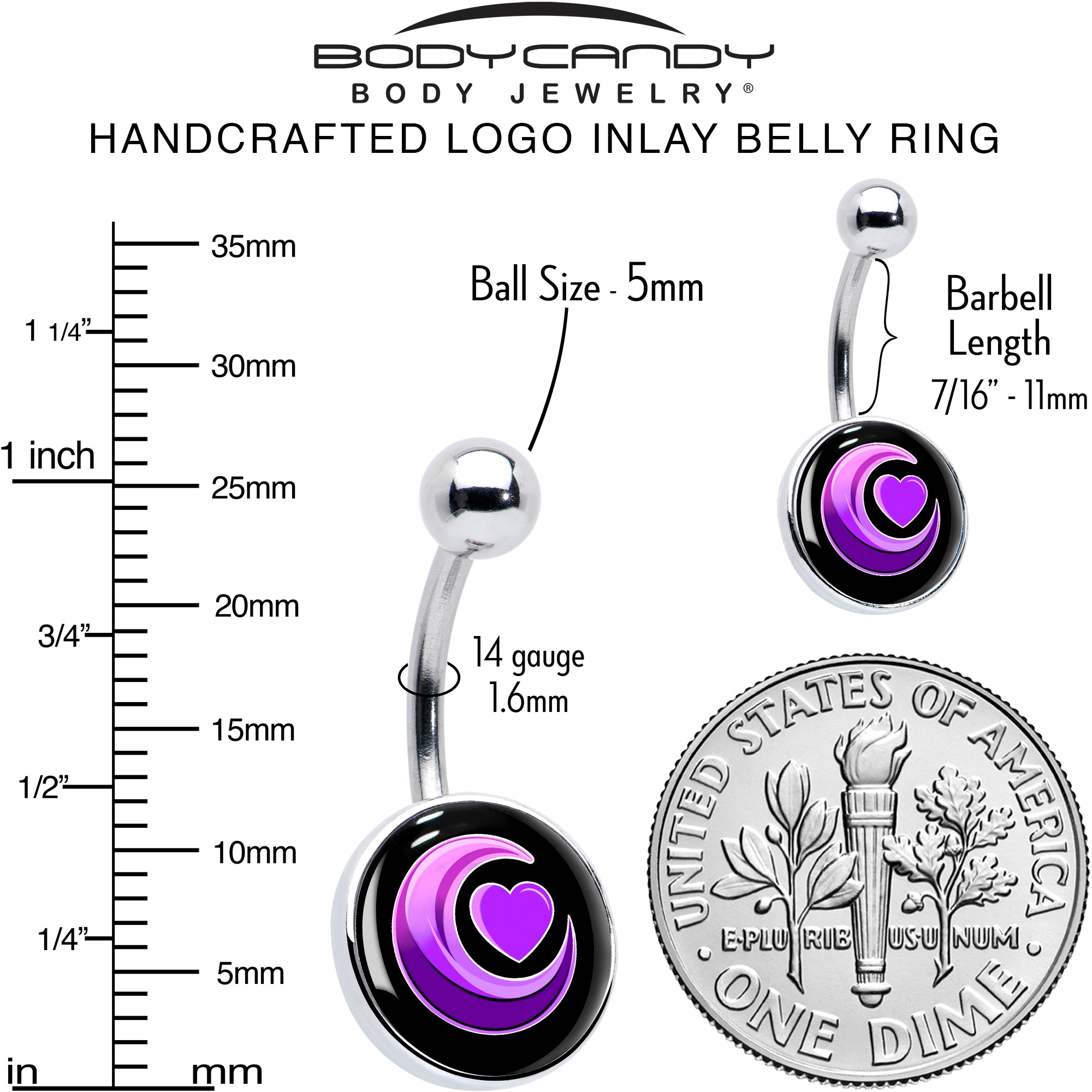 Crescent Moon Heart  Stainless Steel Belly Ring perfect for sensitive skin