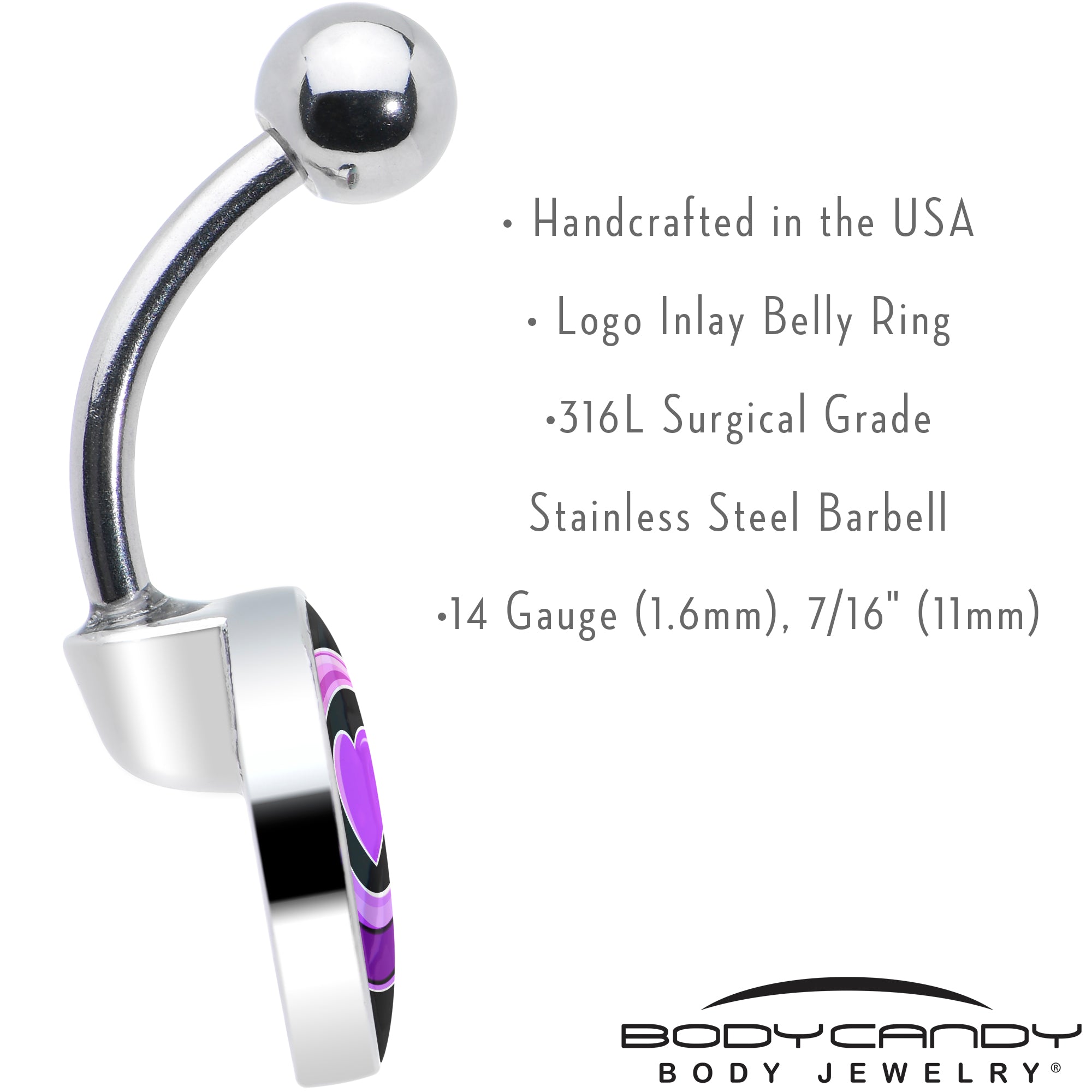 Crescent Moon Heart  Stainless Steel Belly Ring custom design option