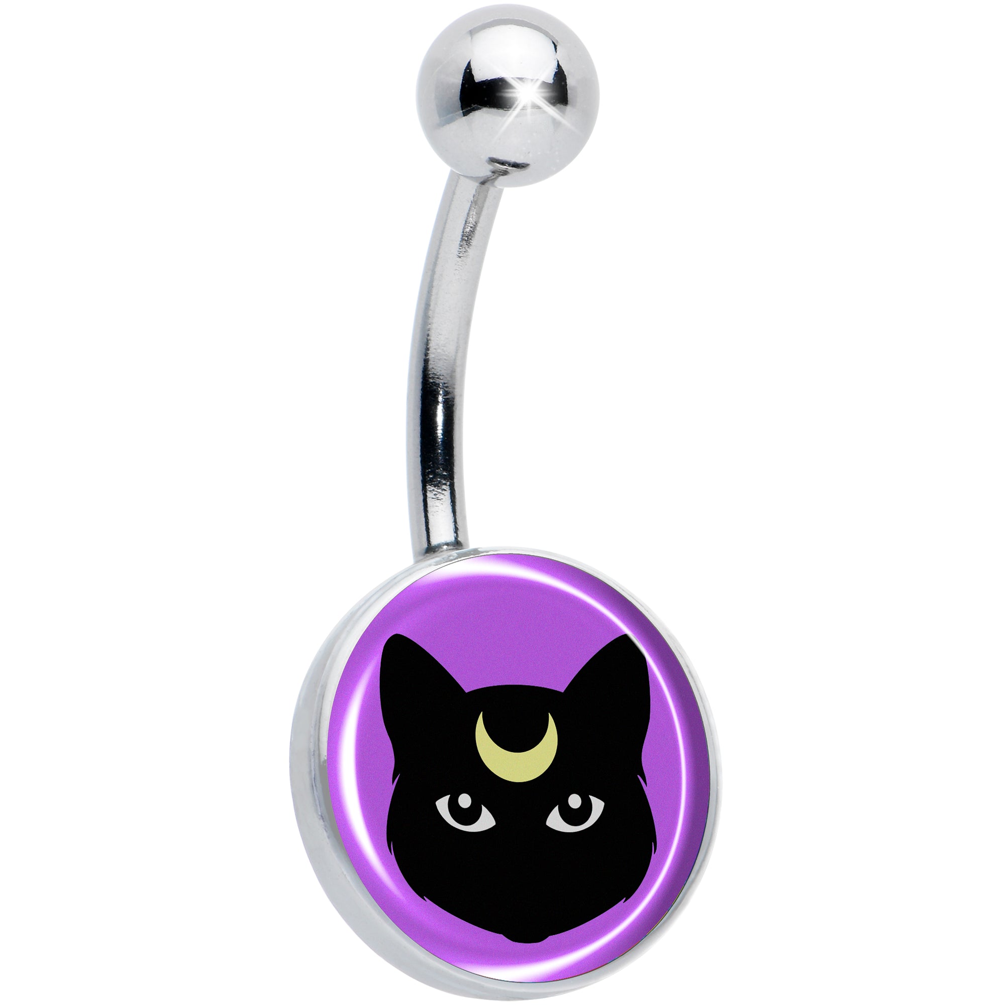 Black Mystic Kitty Cat Hypoallergenic Stainless Steel Belly Ring