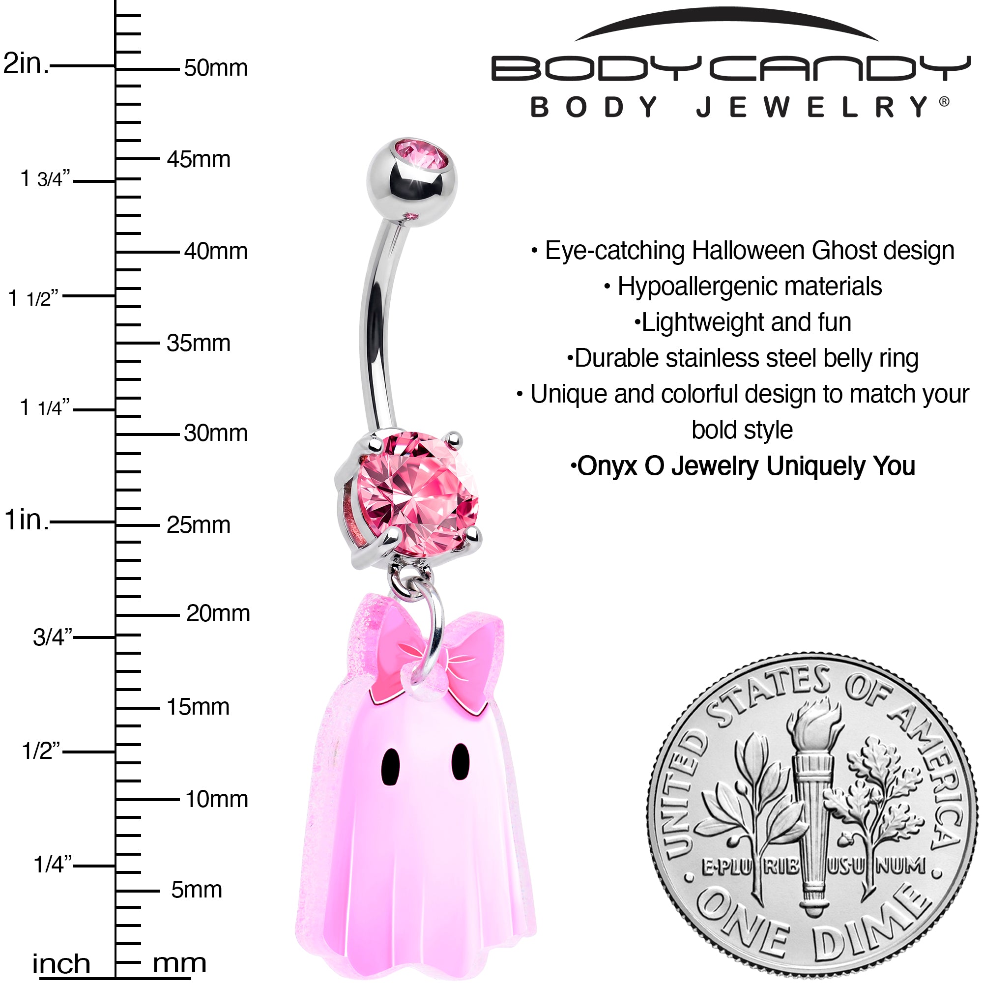 Pink Gem Pretty Pink Ghost Acrylic Dangle Belly Ring by Onyx O