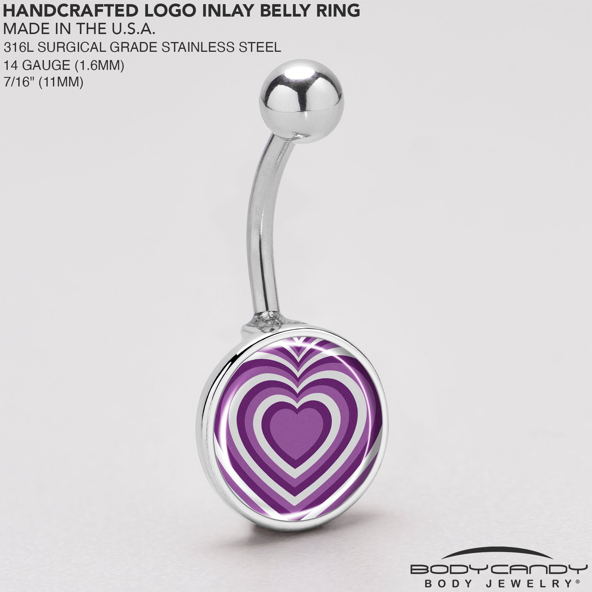 Purple Retro Heart  Stainless Steel Belly Ring stainless steel navel piercing