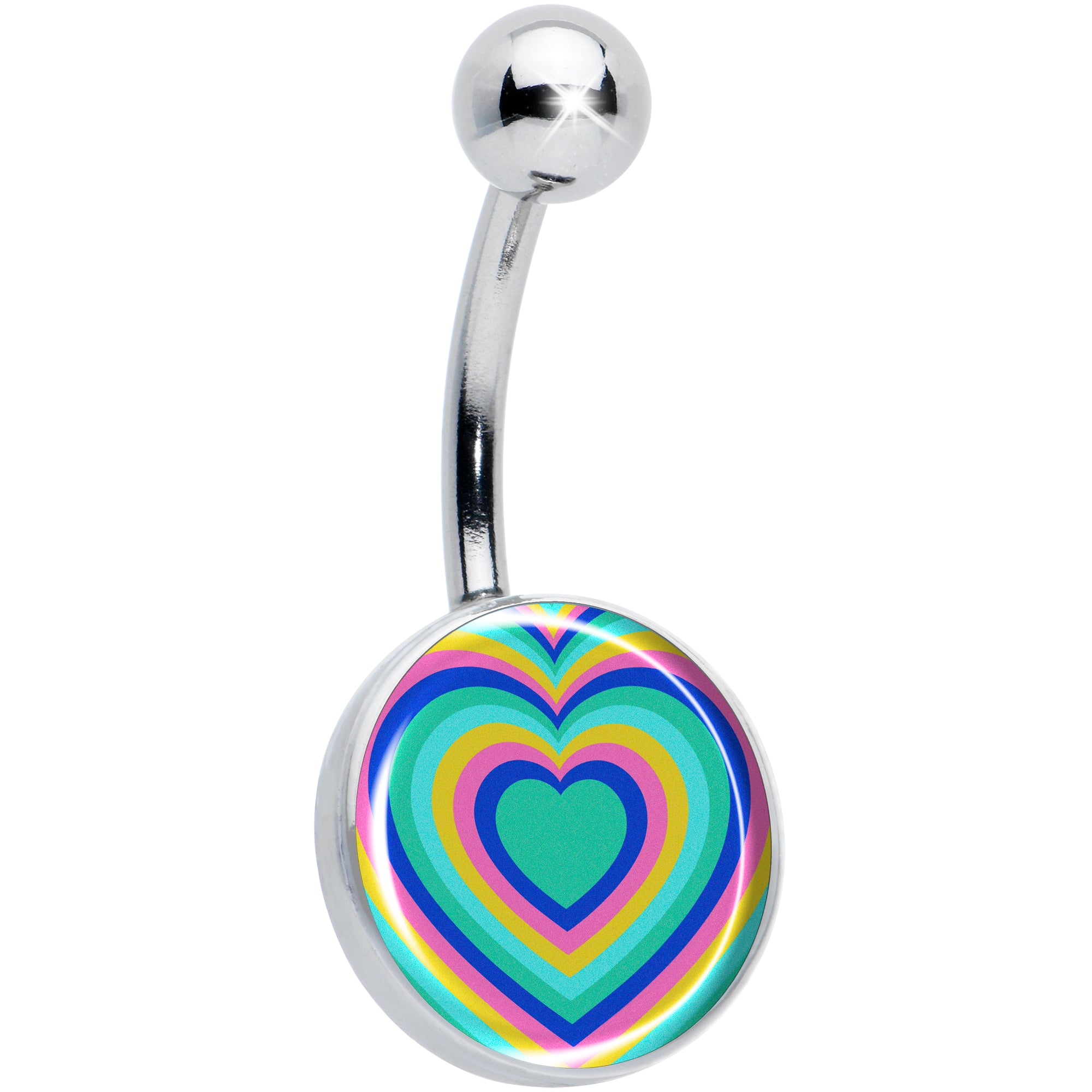 Rainbow Retro Heart Hypoallergenic Stainless Steel Belly Ring