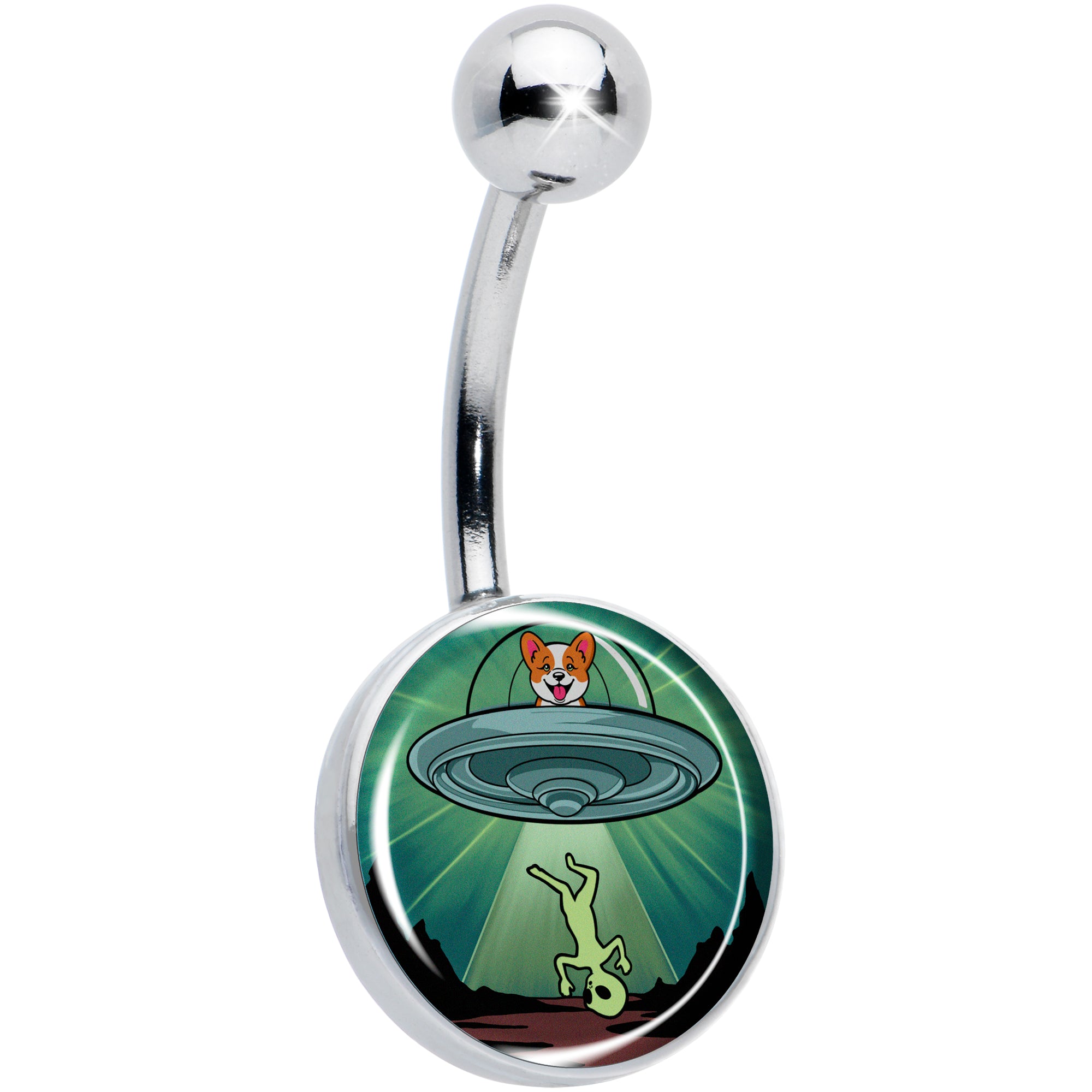 Reverse Alien UFO AbductionHypoallergenic Stainless Steel Belly Ring