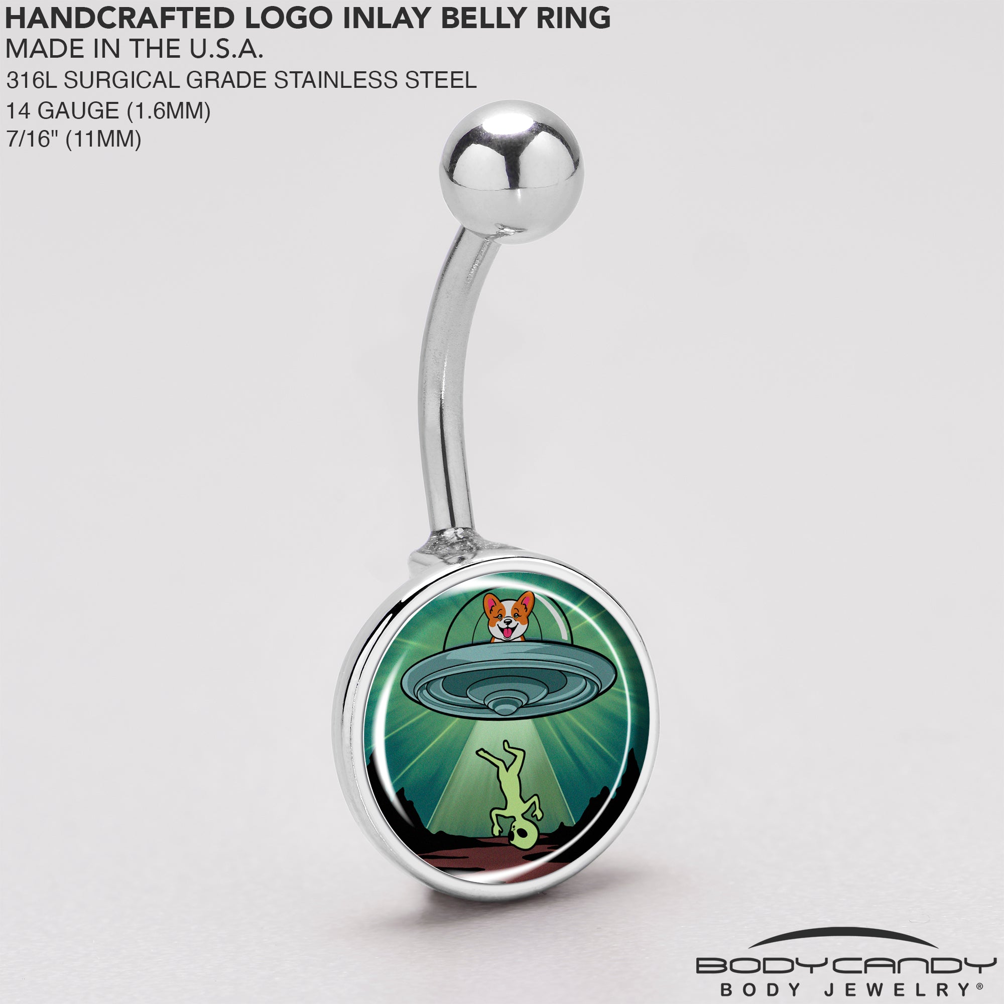 Reverse Alien UFO Abduction Stainless Steel Belly Ring stainless steel navel piercing