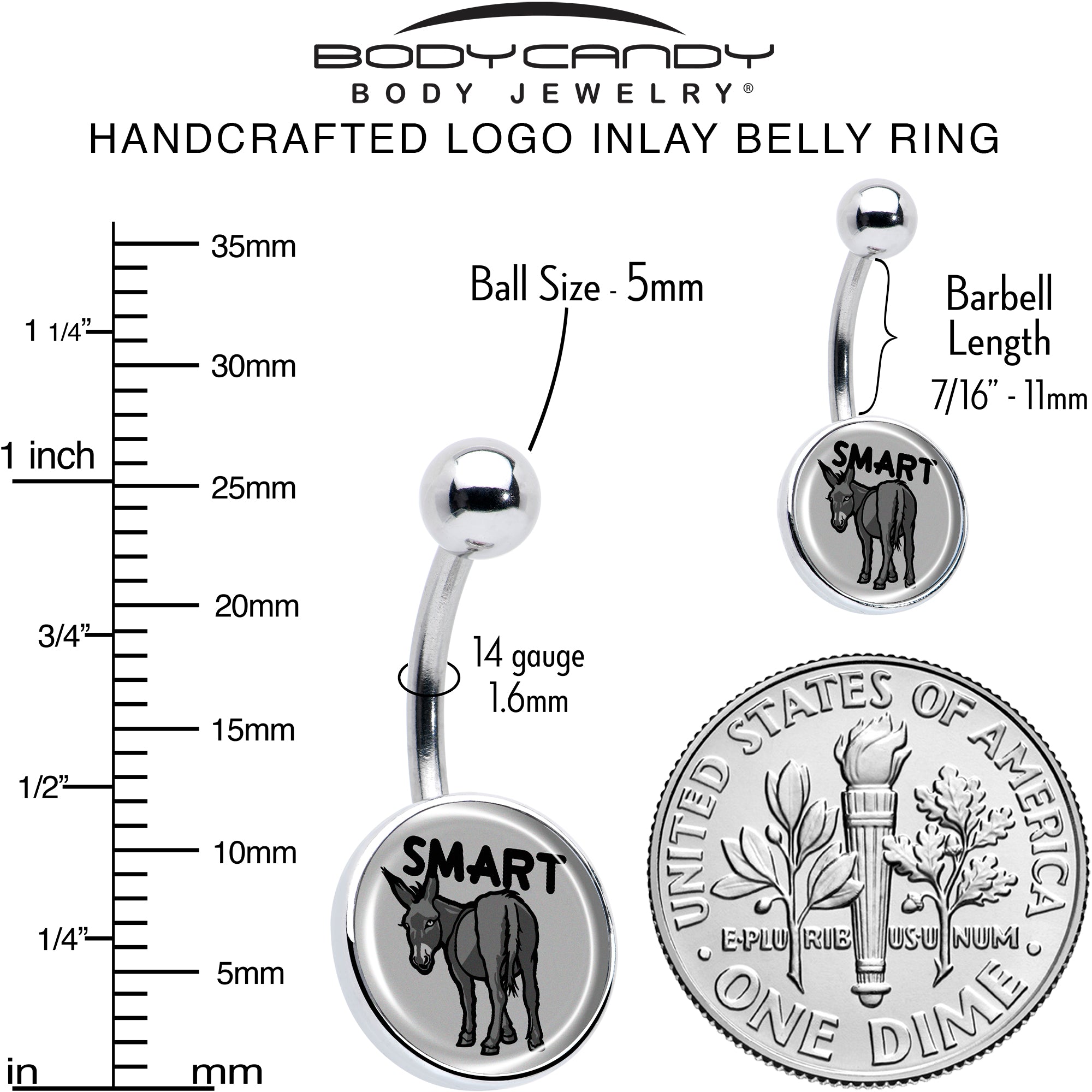 Donkey Smart Ass  Stainless Steel Belly Ring perfect for sensitive skin