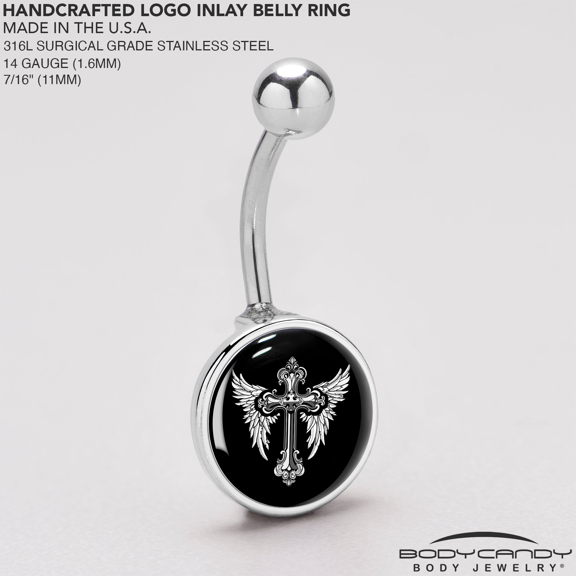 Black White Winged Cross  Stainless Steel Belly Ring stainless steel navel piercing
