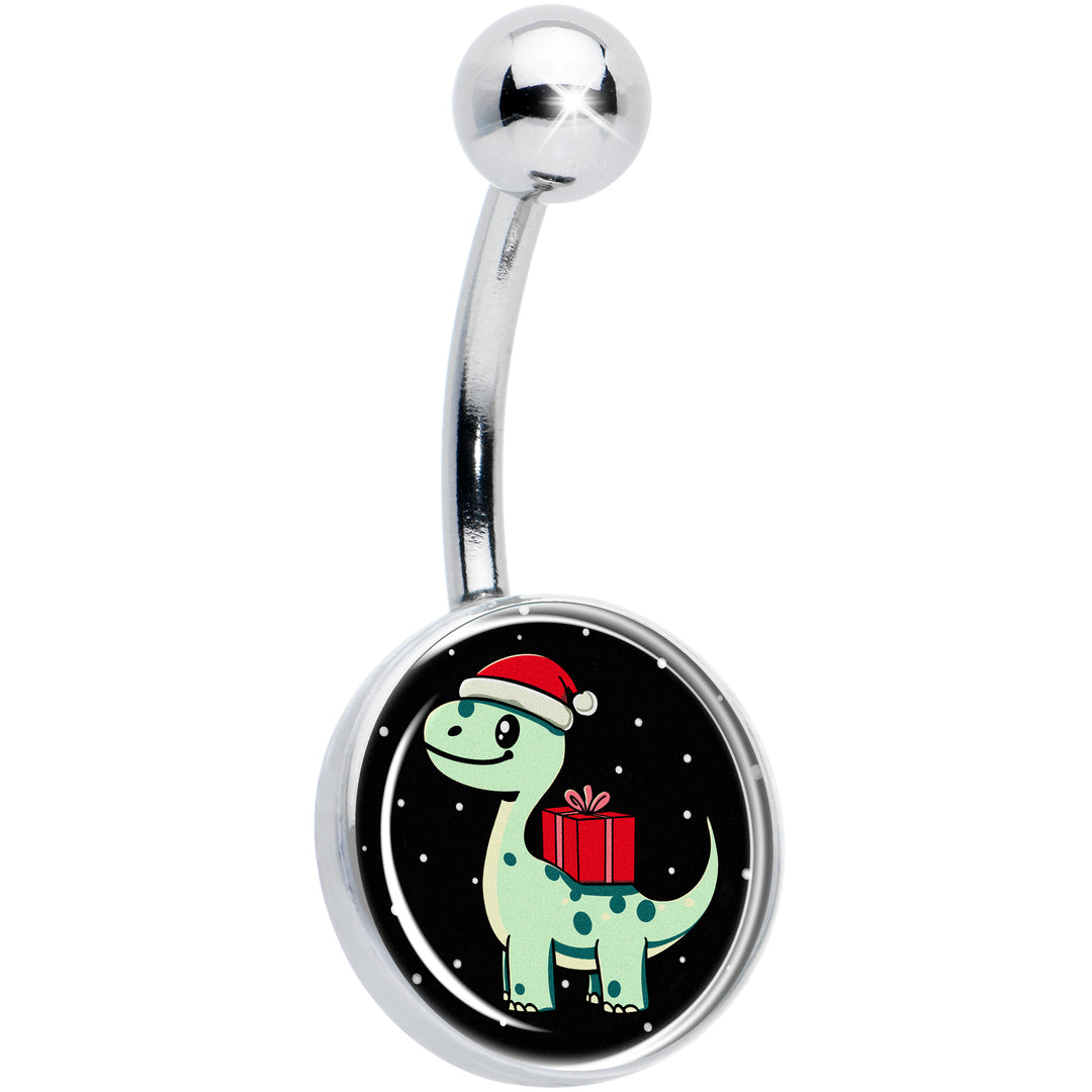 Christmas holiday dinosaur belly ring